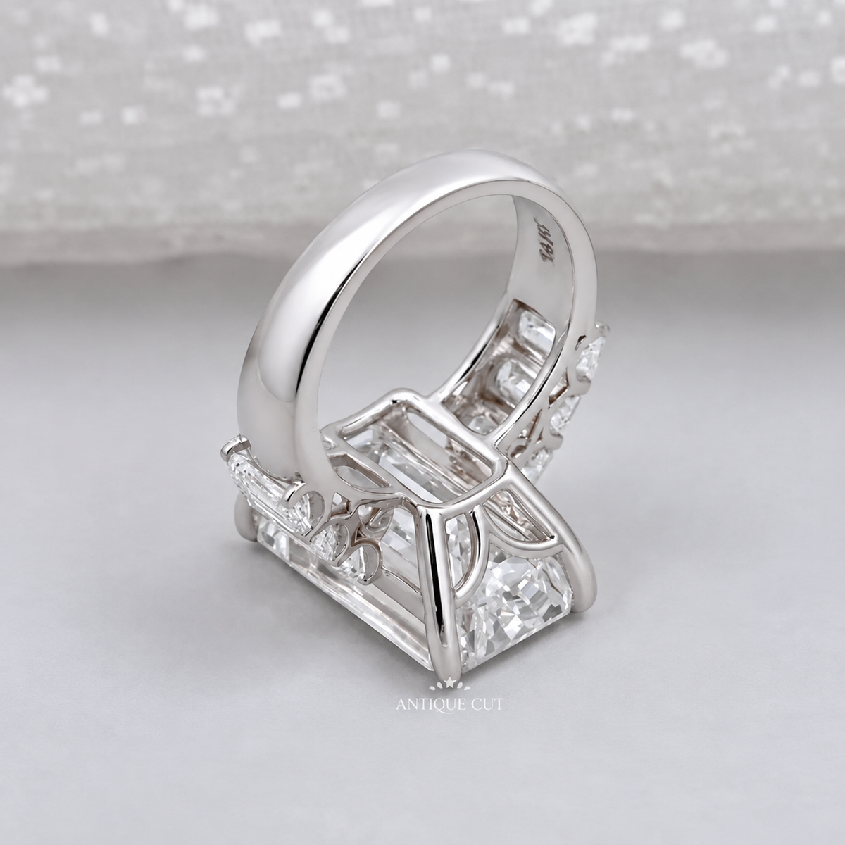 9.0 Carat Lab Grown Emerald Cut Engagement Ring with Tapered Side Stones