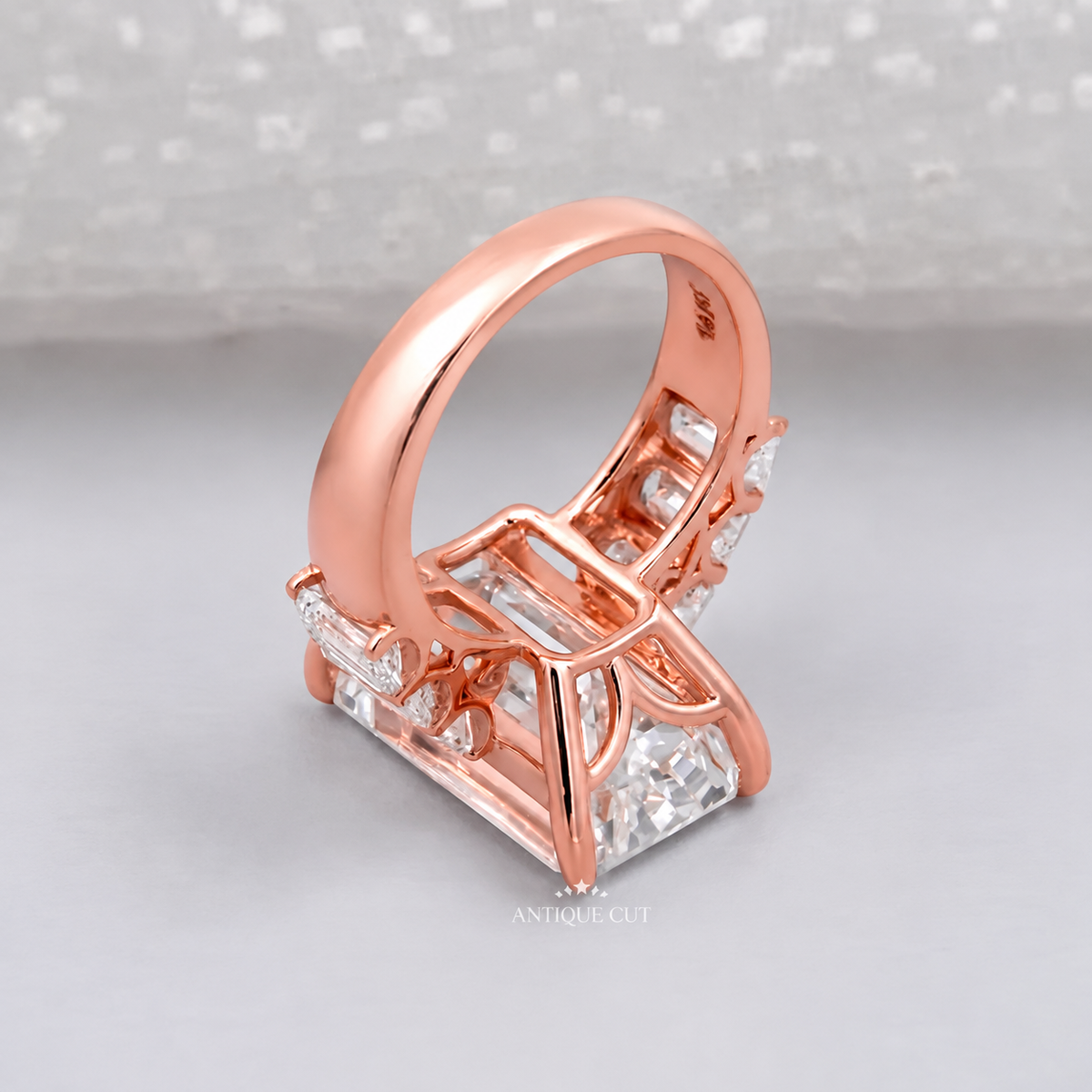 9.0 Carat Lab Grown Emerald Cut Engagement Ring with Tapered Side Stones
