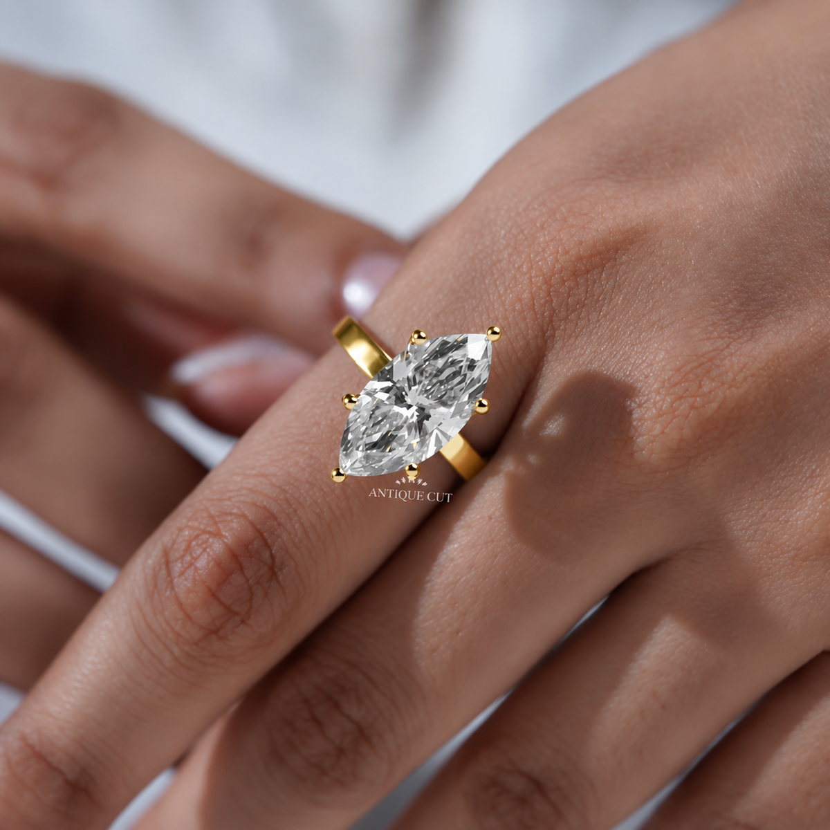 6.0 Carat Lab Grown Marquise Cut Solitaire Engagement Ring in White Gold