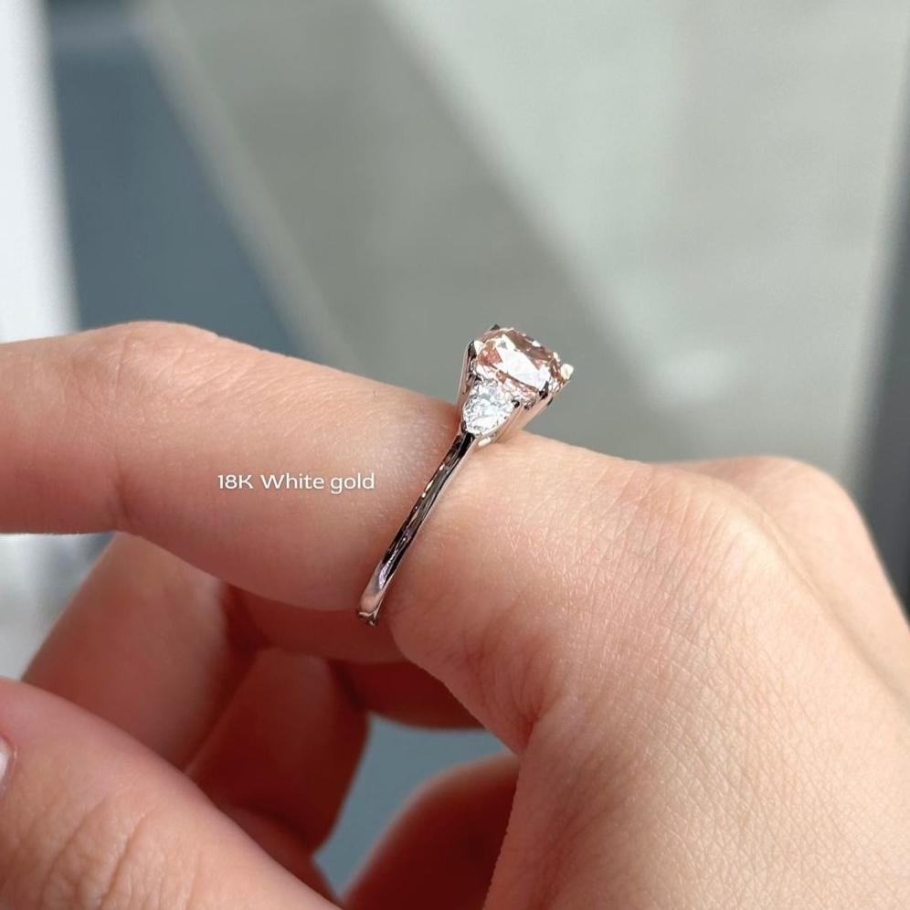 Fancy Pink Cushion 2.60tcw Lab Diamond Ring | Pear Side Stones | IGI Certified | VVS–VS