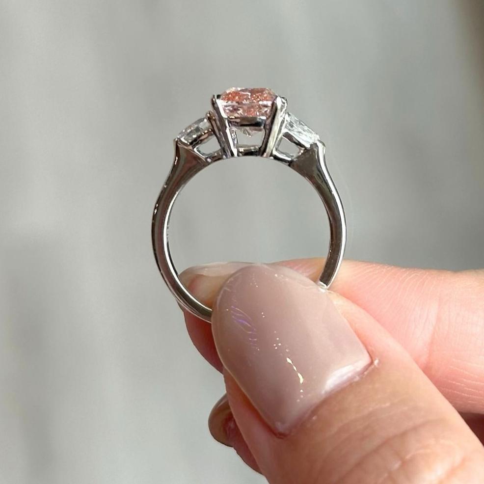 Fancy Cushion 2.60tcw Lab Grown Diamond Three Stone Engagement Ring, EF Color, VS Clarity - IGI Certified