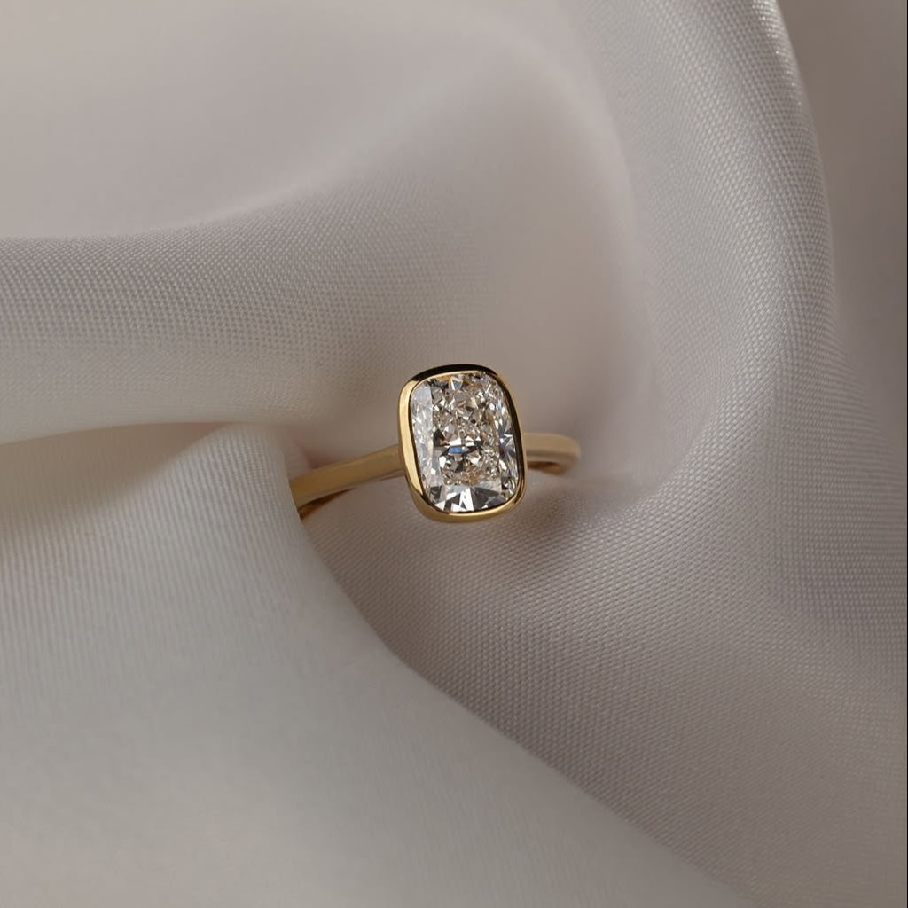 Elongated Cushion 2.50ct Lab Grown Diamond Cathedral Bezel Set Engagement Ring, D-E-F Color, VVS-VS Clarity - IGI Certified