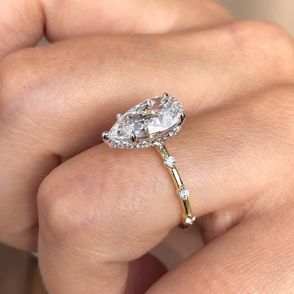 Pear 3.30tcw Lab Grown Diamond |Solitaire Hidden Halo Engagement Ring | IGI Certified