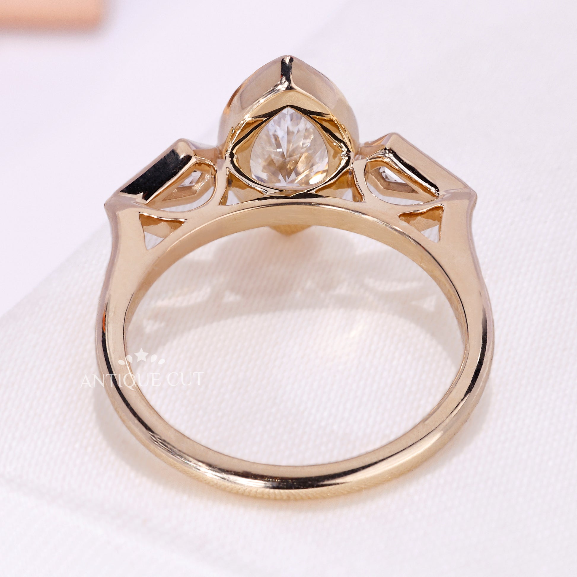 Yellow gold three stone bridal diamond ring