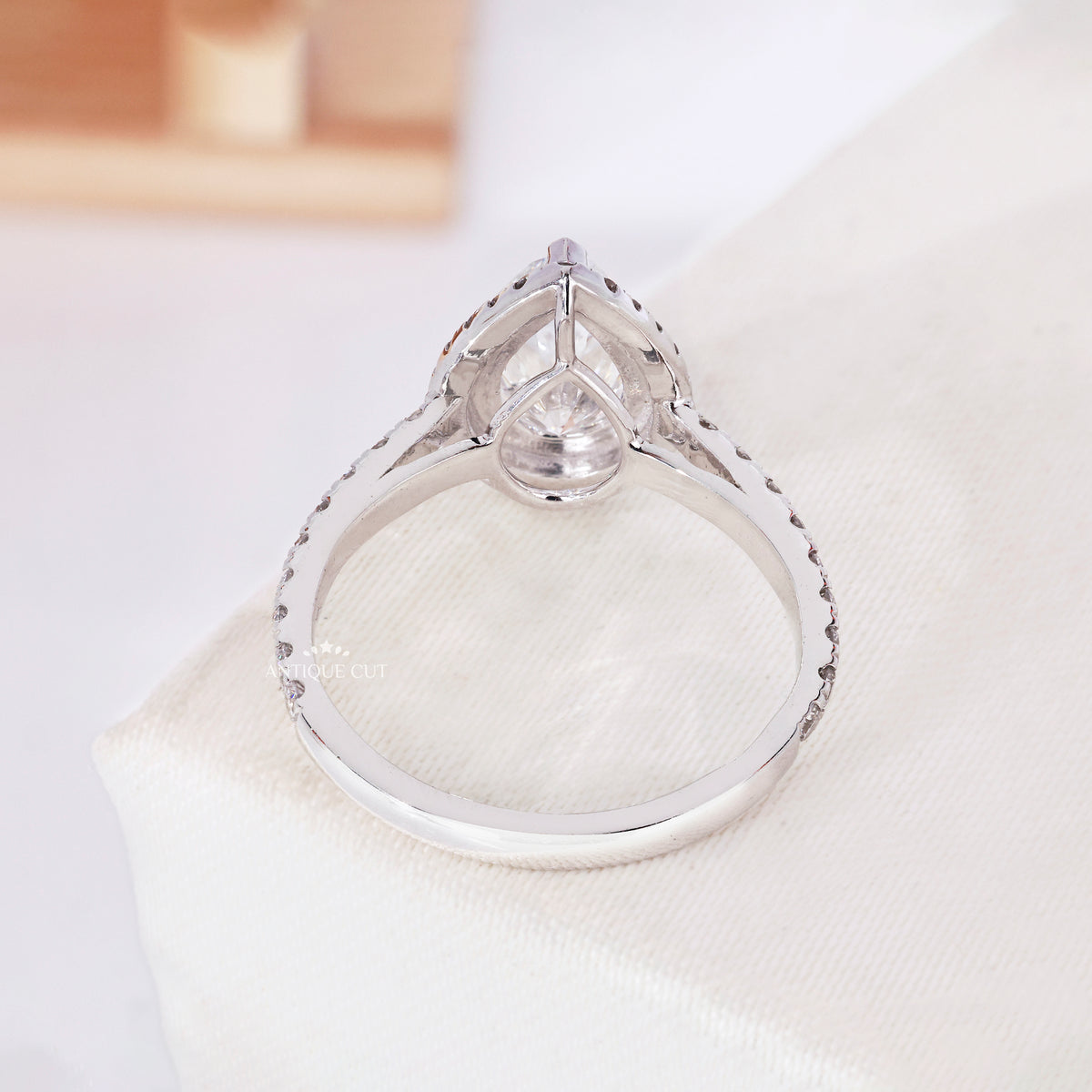 1.50 Carat Pear Shaped Halo Engagement Ring With Pave Band | IGI Certified