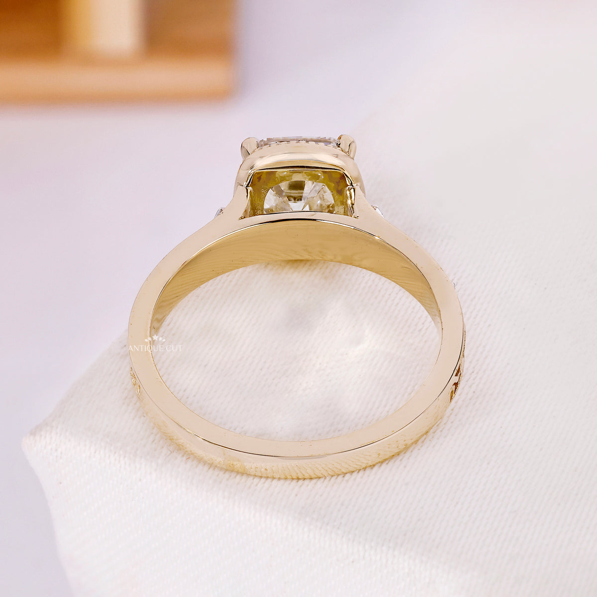 2.00 Carat Old Mine Cushion Cut Lab Grown Diamond Ring in Yellow Gold
