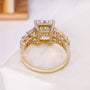 Angled view of radiant cut ring with step cut side stones