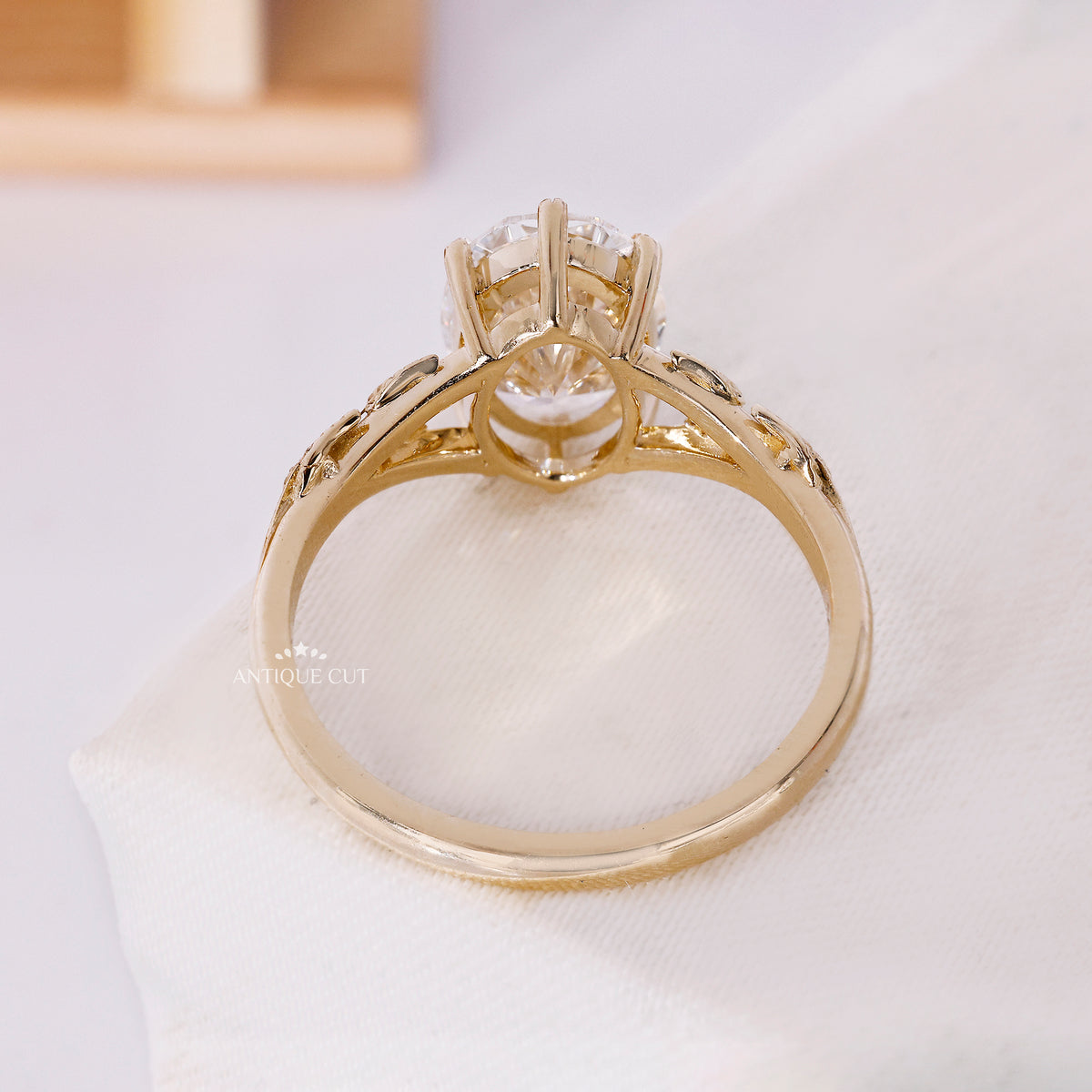 3.00 Carat Oval Cut Lab Grown Diamond Engagement Ring With Nature Inspired Leaf Vine Band