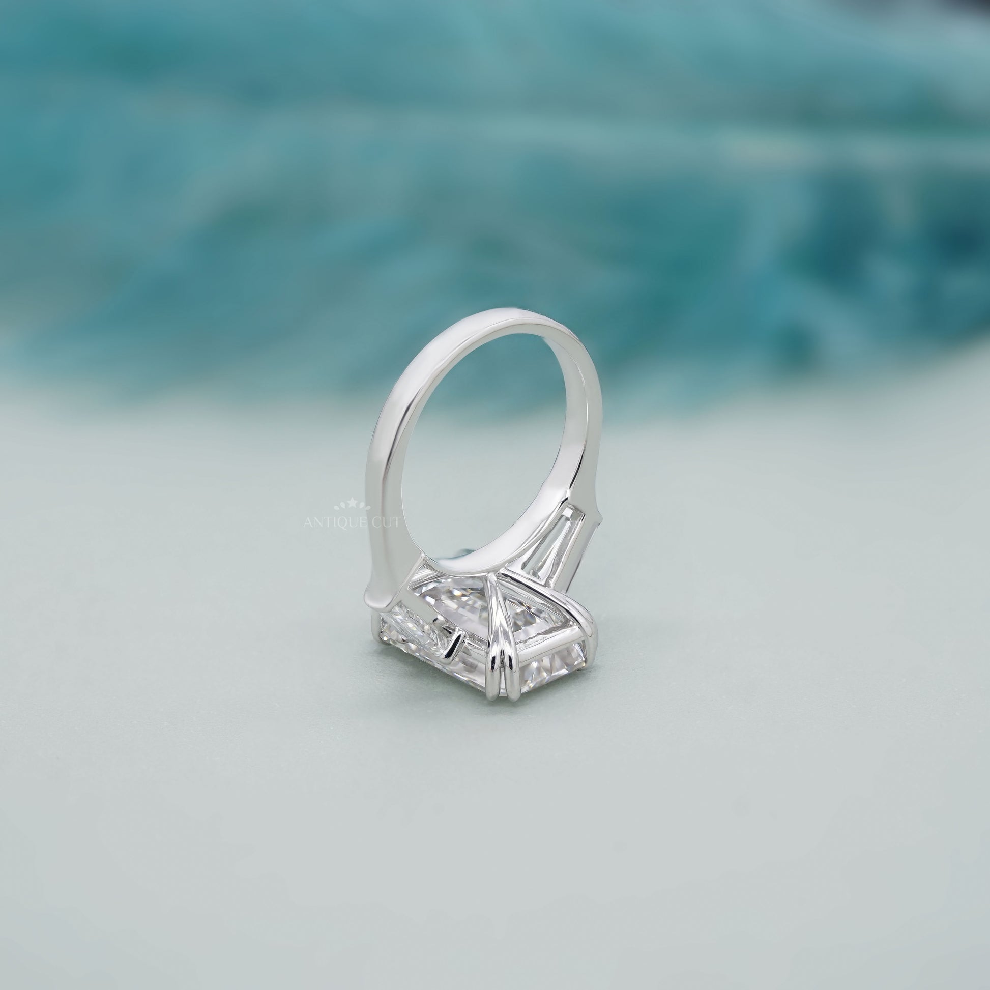 Emerald 6.60tcw Lab Grown Diamond Three Stone Engagement Ring | IGI Certified | White Gold