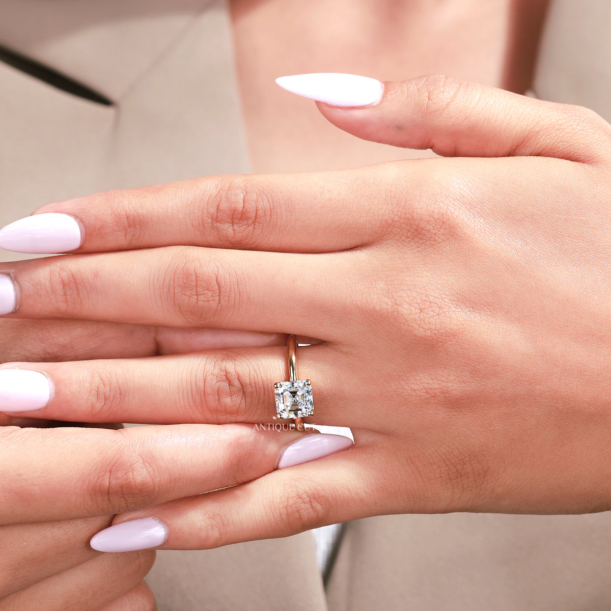3.00 Carat Asscher Cut Diamond Solitaire Engagement Ring With Tulip setting, IGI Certified