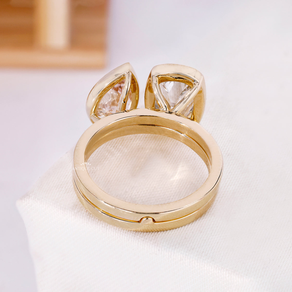 5.00TCW Pink Pear & Old Mine Cushion Diamond Toi et Moi Engagement Ring | IGI Certified