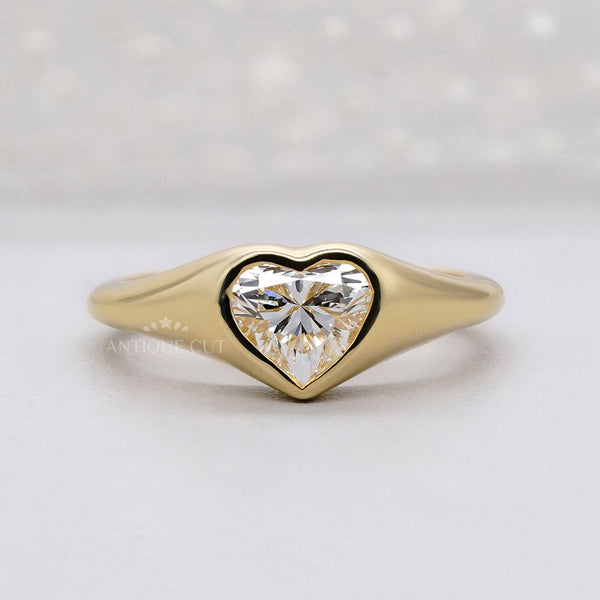 Bezel Heart Diamond Ring With Solid Yellow Gold