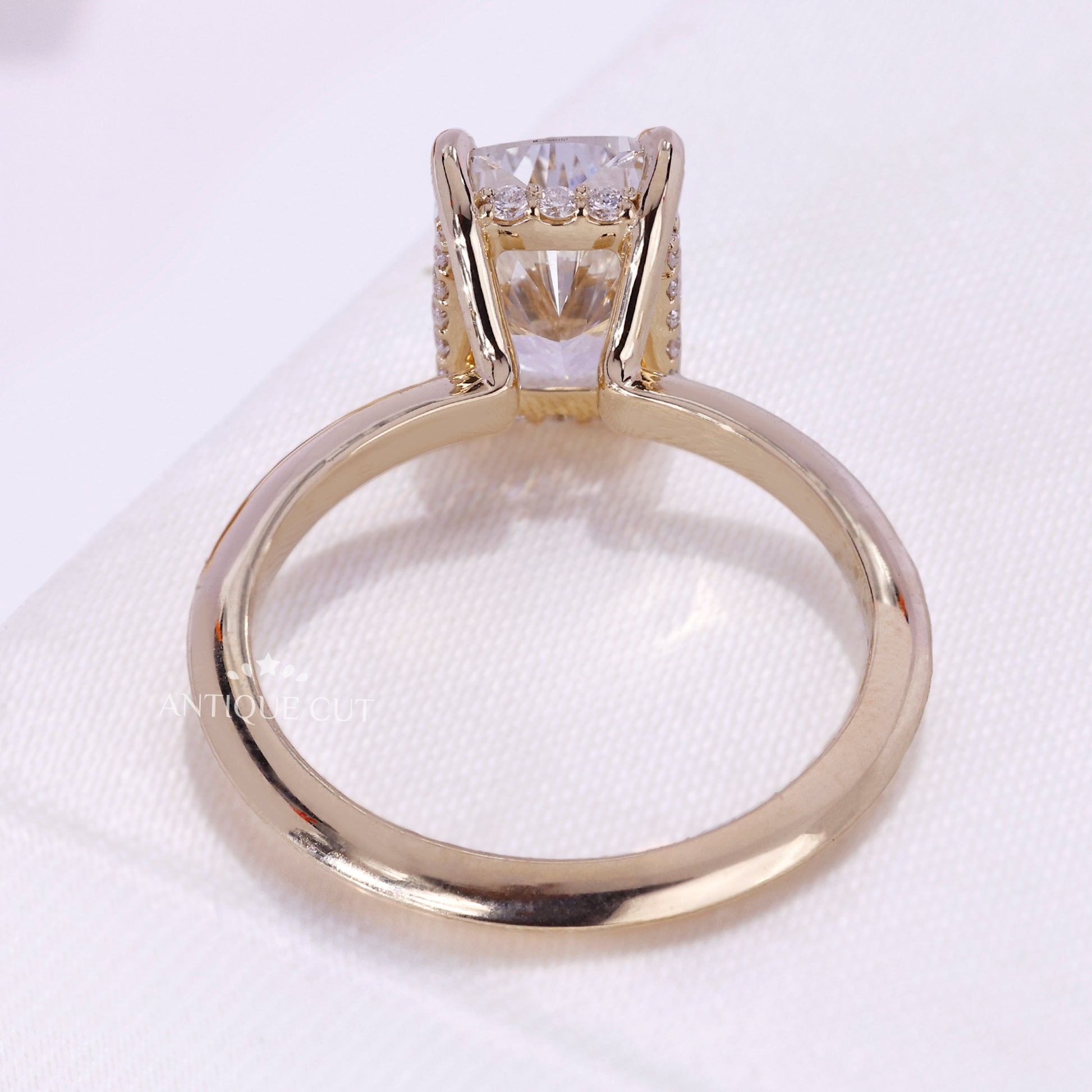 Yellow gold lab grown cushion cut engagement ring