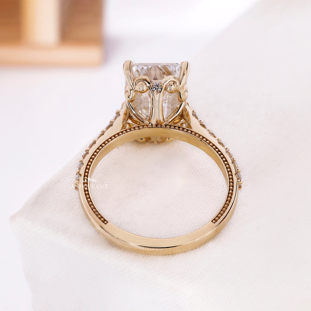 5.00 Carat Emerald Cut Diamond Engagement Ring With Pave Band | IGI Certified