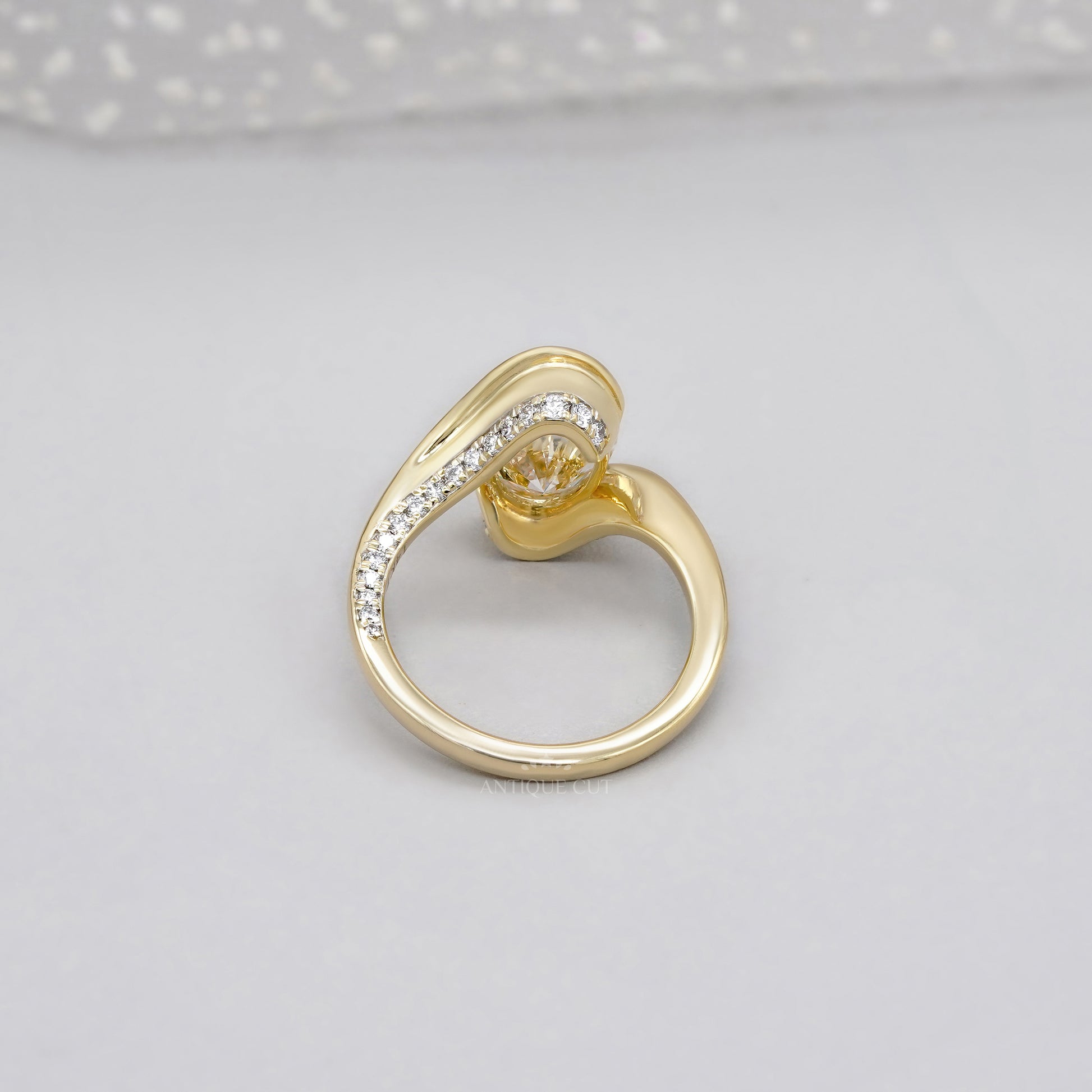 Oval 3.40tcw Lab Diamond Swirl Ring | Modern Wrap Yellow Gold Design | IGI Certified