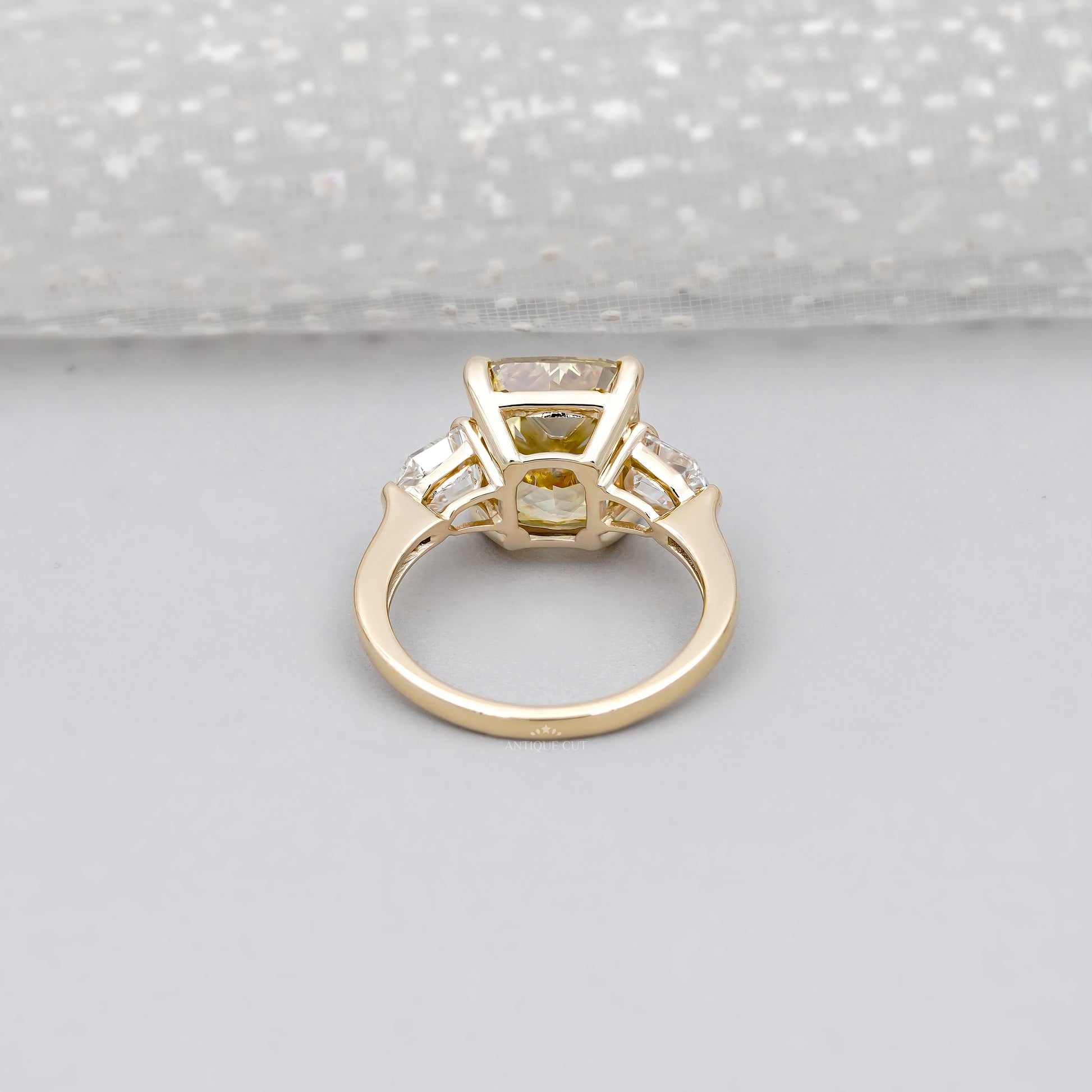 5.00ct Cushion Engagement Ring • 0.50ct Diamond Side Stones • Yellow Gold Cushion Cut Ring • Large 5ct Statement Bridal Ring