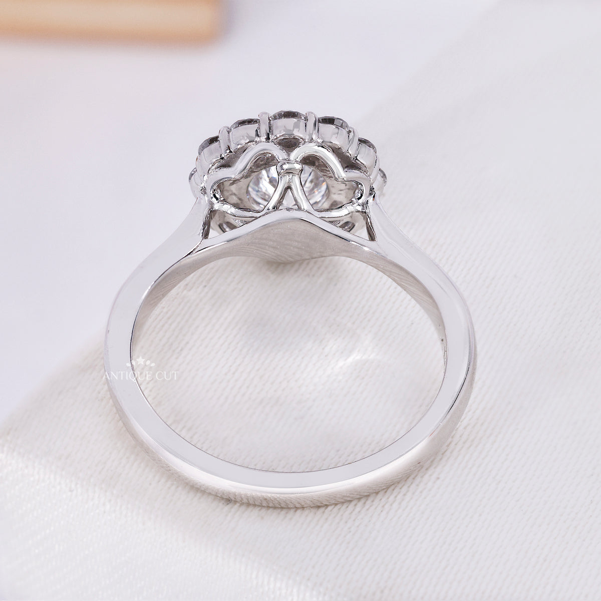 1.00 Carat Round Diamond Solitaire Engagement Ring with Floral Halo Design