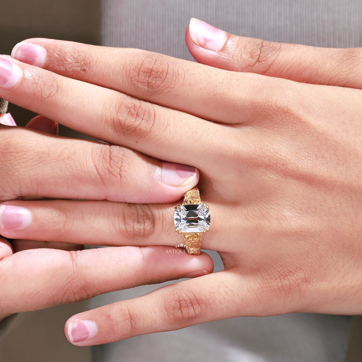 4.0 Carat Vintage Milgrain Old Mine Cushion Cut Engagement Ring