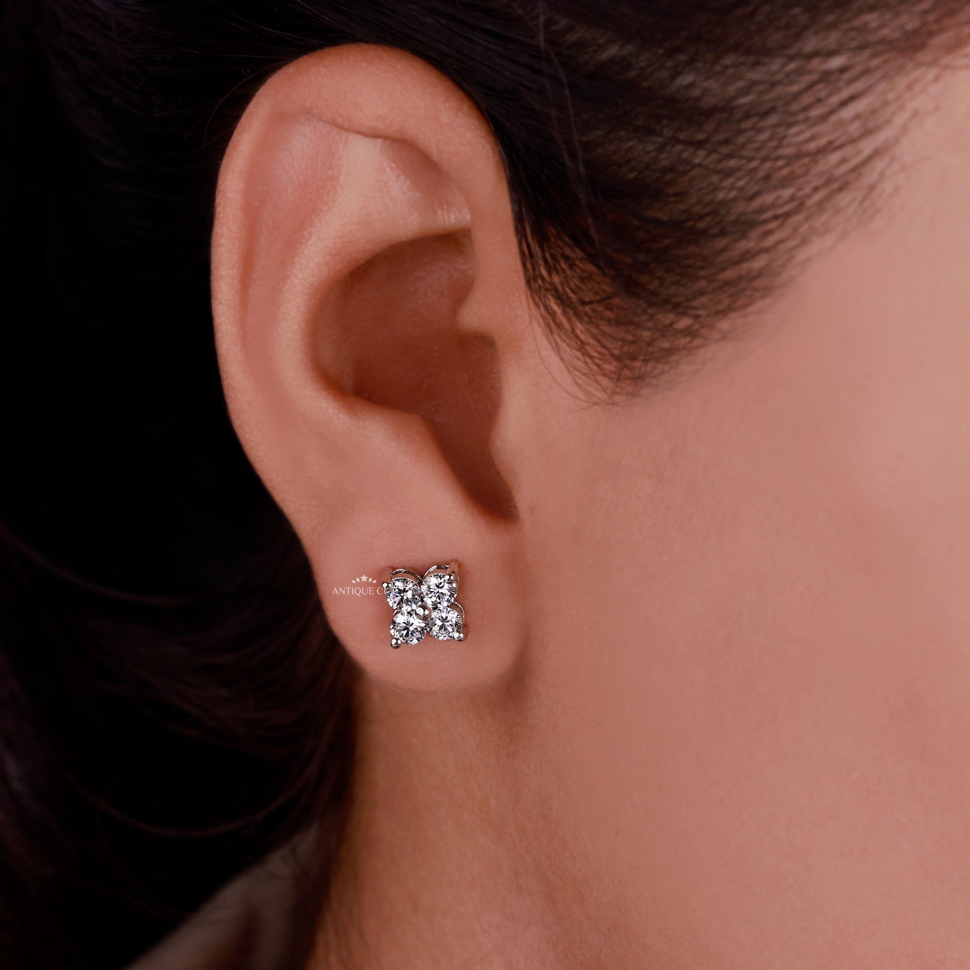 Lab grown round brilliant cut diamond earrings in white gold