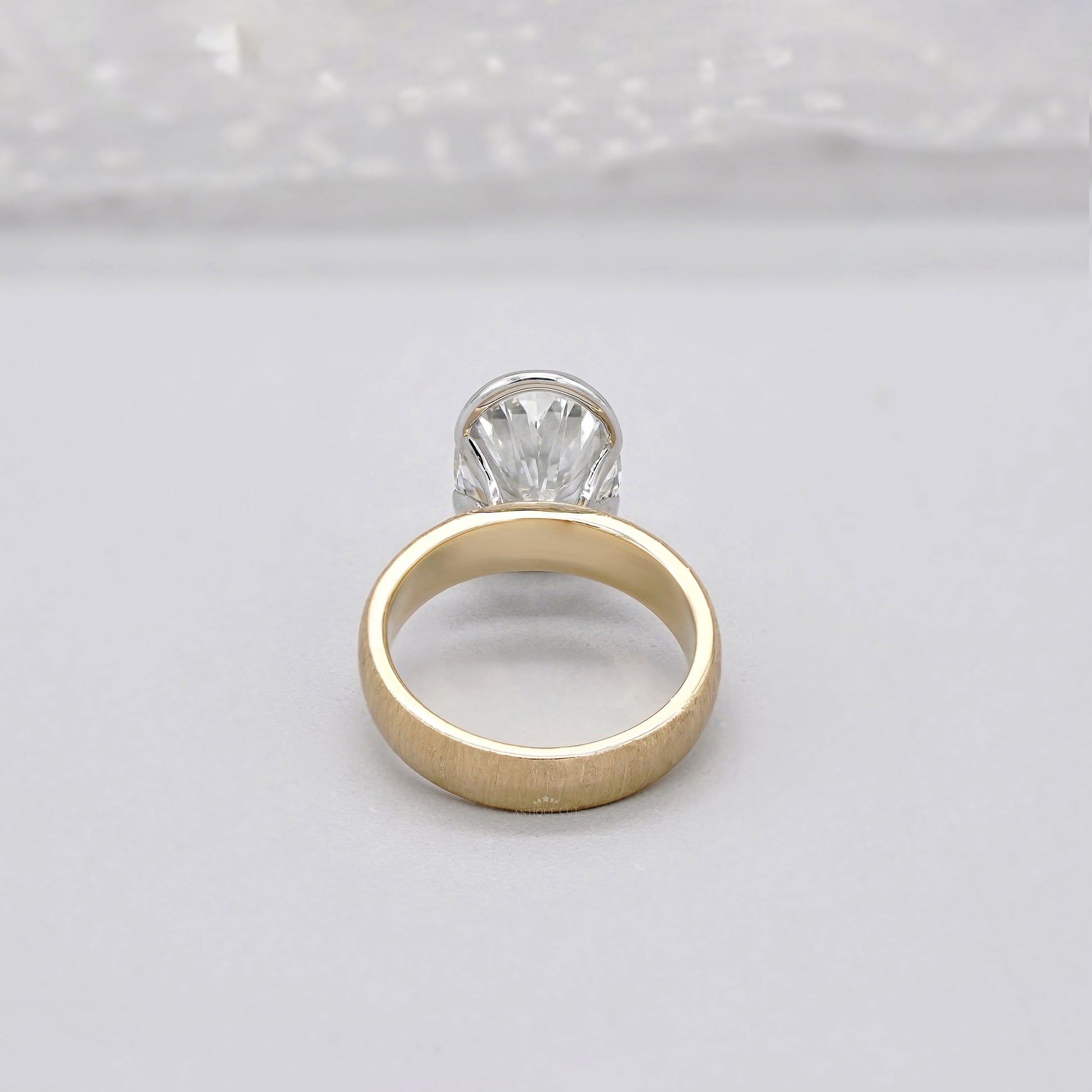 4ct Oval Lab Grown Diamond Bezel Engagement Ring | Two-Tone Matte Finish | IGI Certified D-E-F  VVS–VS