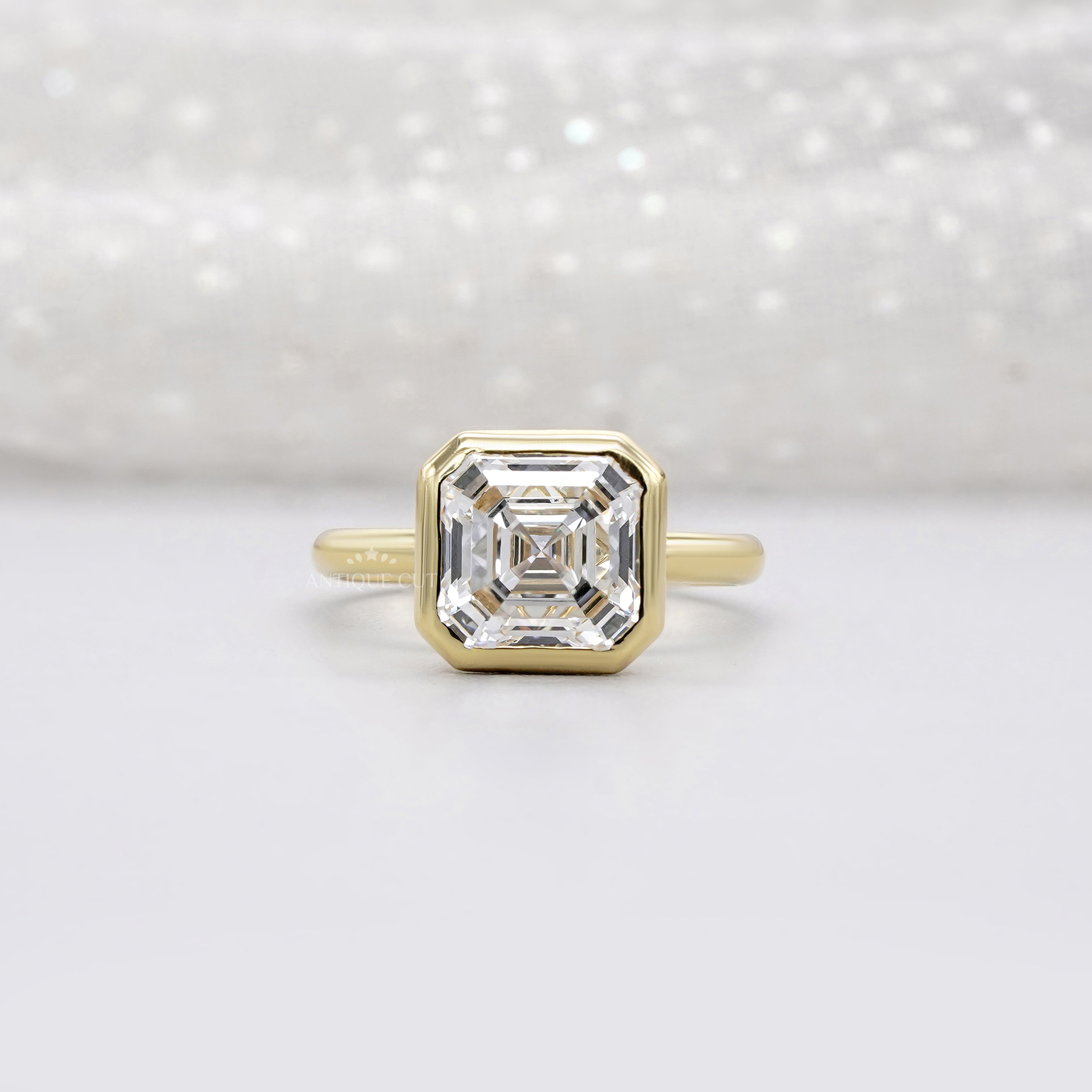 4.00ct Asscher Lab-Grown Diamond Bezel Engagement Ring | Yellow Gold Solitaire | IGI Certified Ethical Step-Cut Diamond Ring