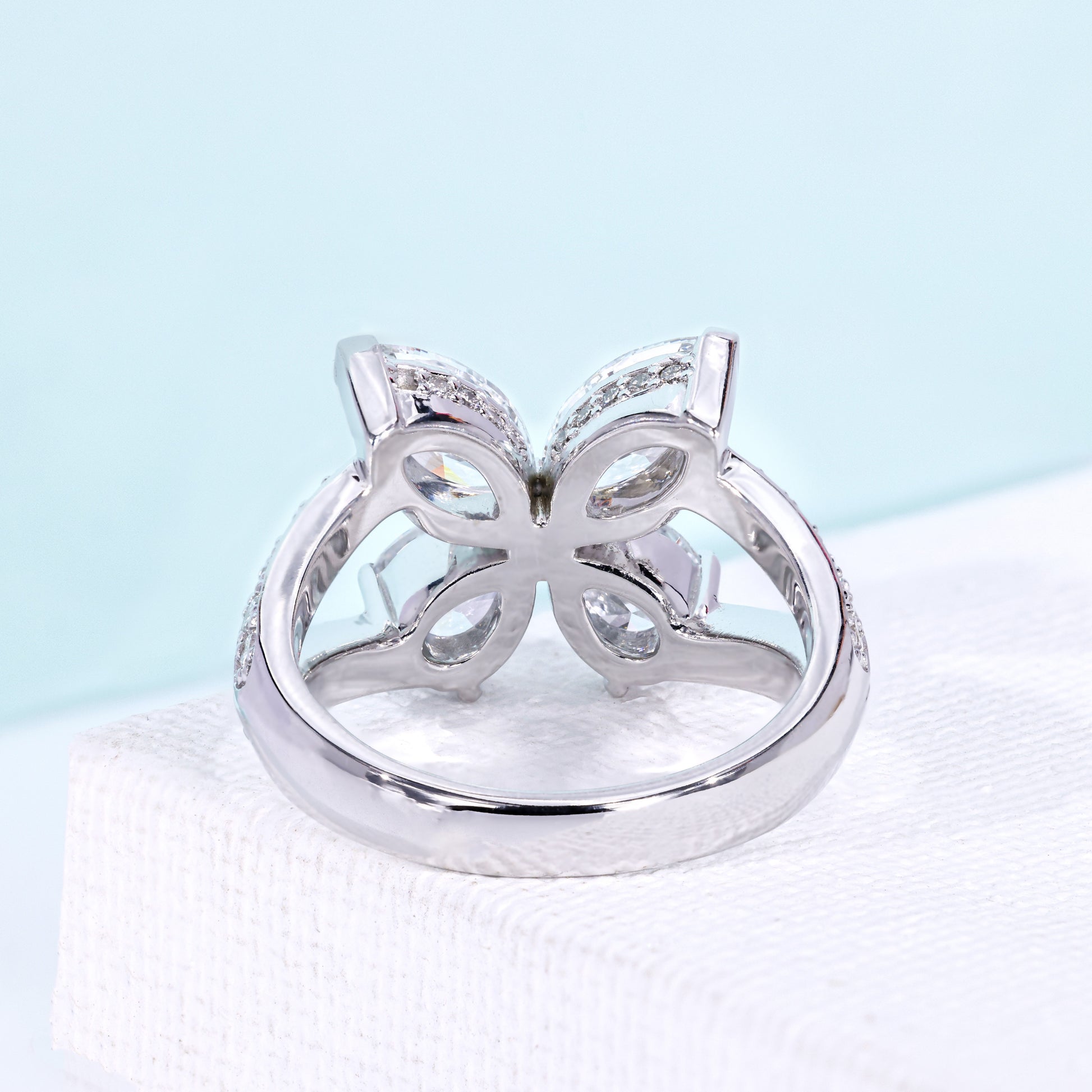 3.34 TCW Pear and Marquise Cut Butterfly Engagement Ring - 14k White Gold