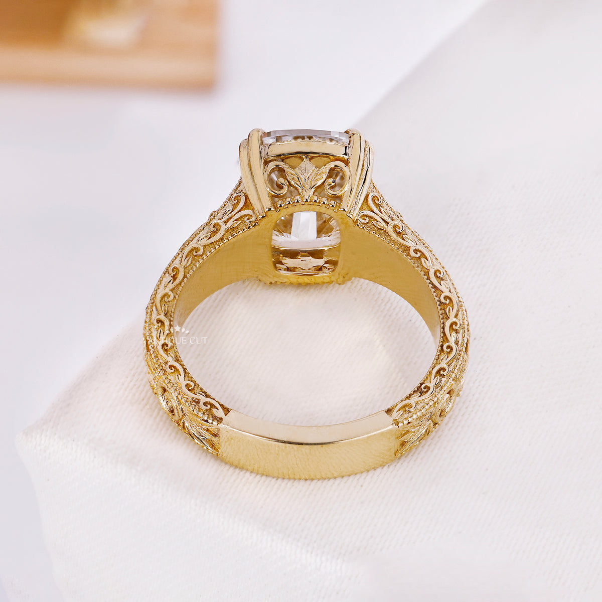 4.0 Carat Vintage Milgrain Old Mine Cushion Cut Engagement Ring