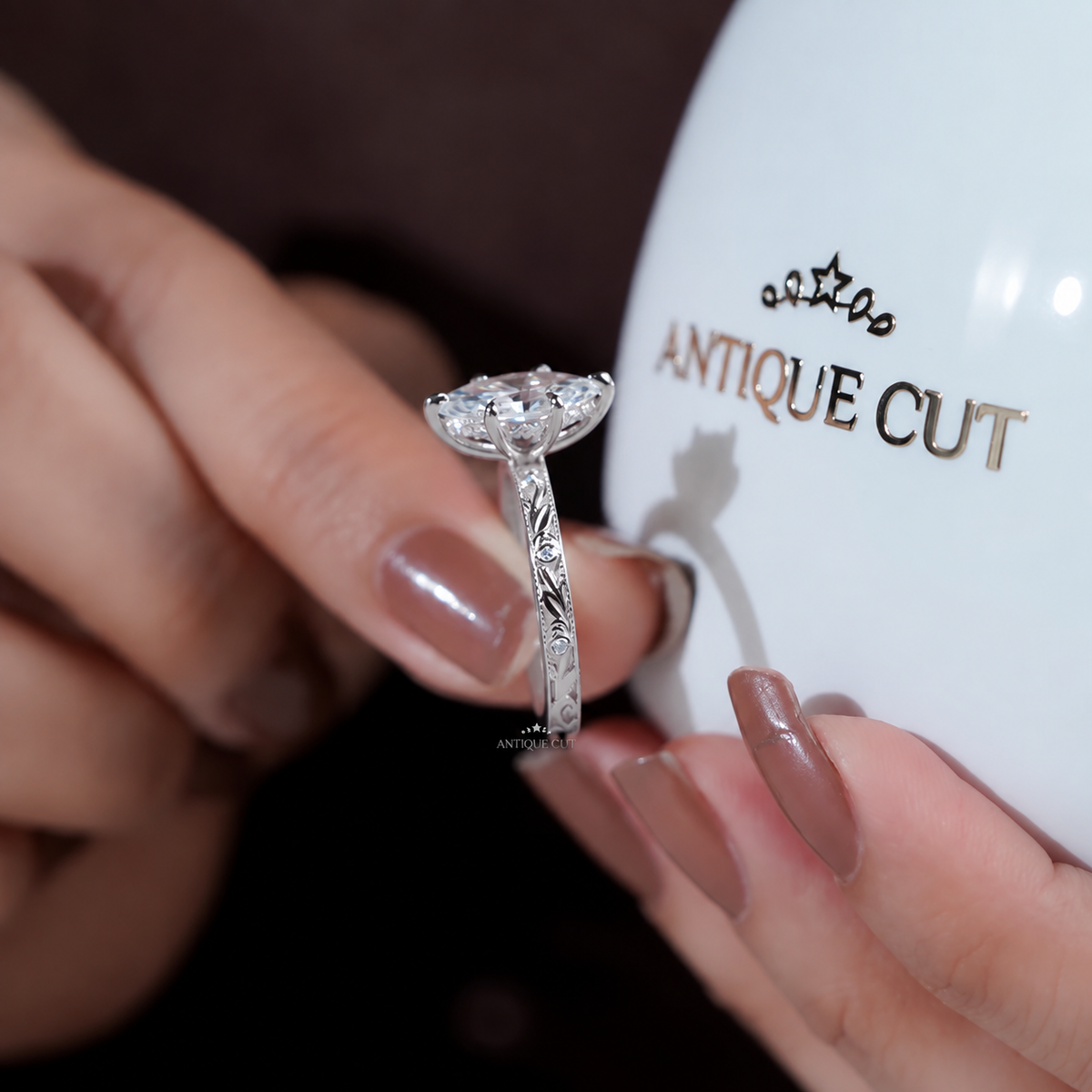 2.00 Carat Hexagon Lab Grown Diamond Vintage Art Deco Engagement Ring