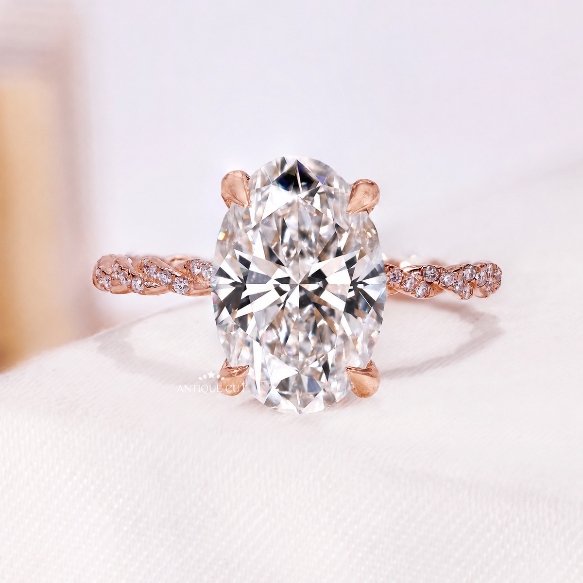 6.00 Carat Oval Diamond Engagement Ring With Hidden Halo & Twisted Band | IGI Certified