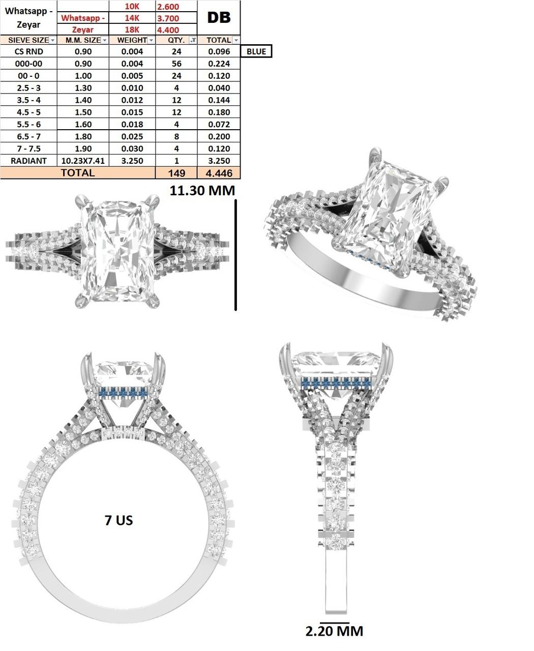 Custom Order - Zeyar | 3.27CT Radiant Cut | Report Number - 700512137 | Platinum | D-VVS2 | Blue Hidden Halo Diamonds | Ring size-7(US)
