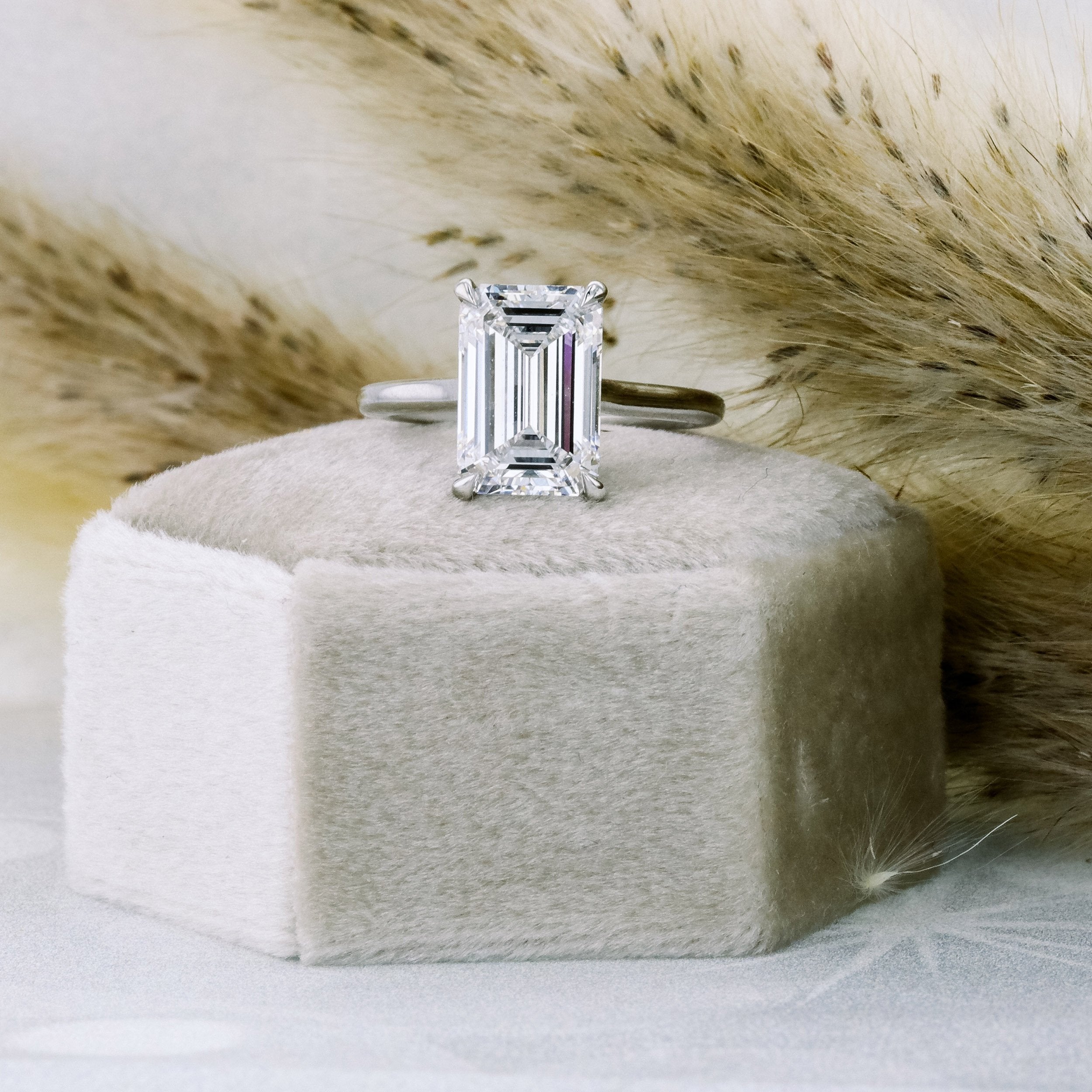 EMERALD TRELLIS SOLITAIRE Lab grown Diamond Ring DEF Color VS+ Clarity