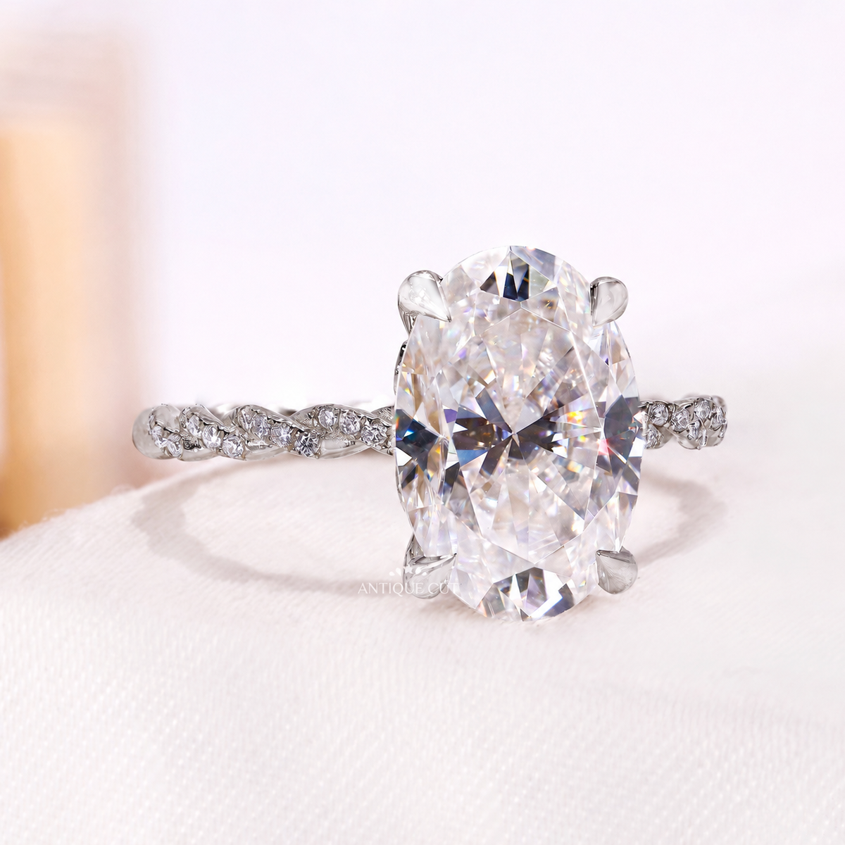 6.00 Carat Oval Diamond Engagement Ring With Hidden Halo & Twisted Band | IGI Certified