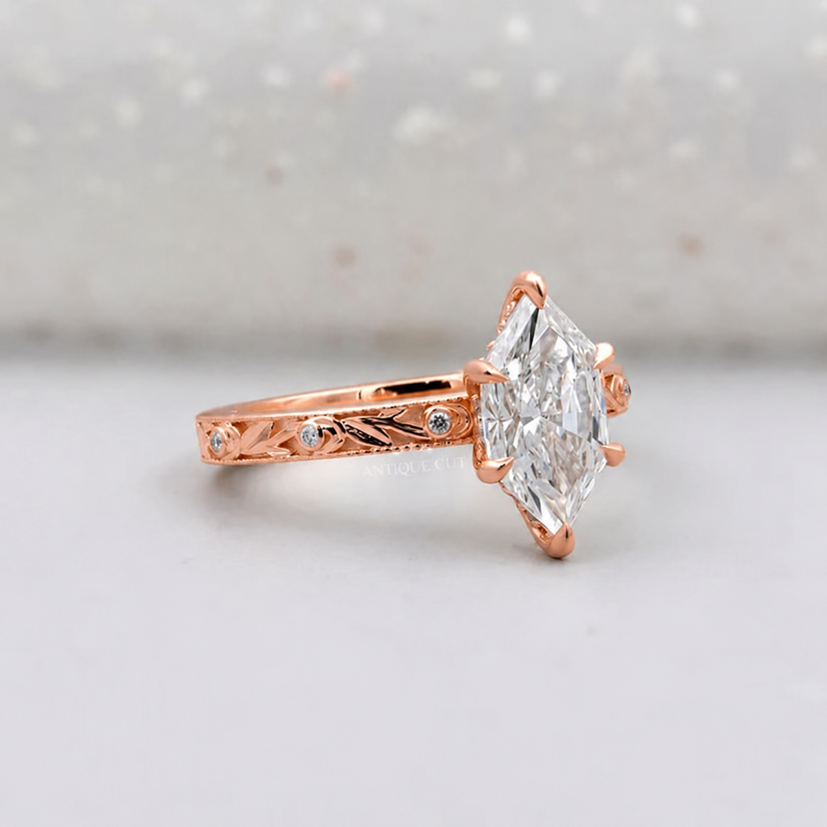 2.00 Carat Hexagon Lab Grown Diamond Vintage Art Deco Engagement Ring