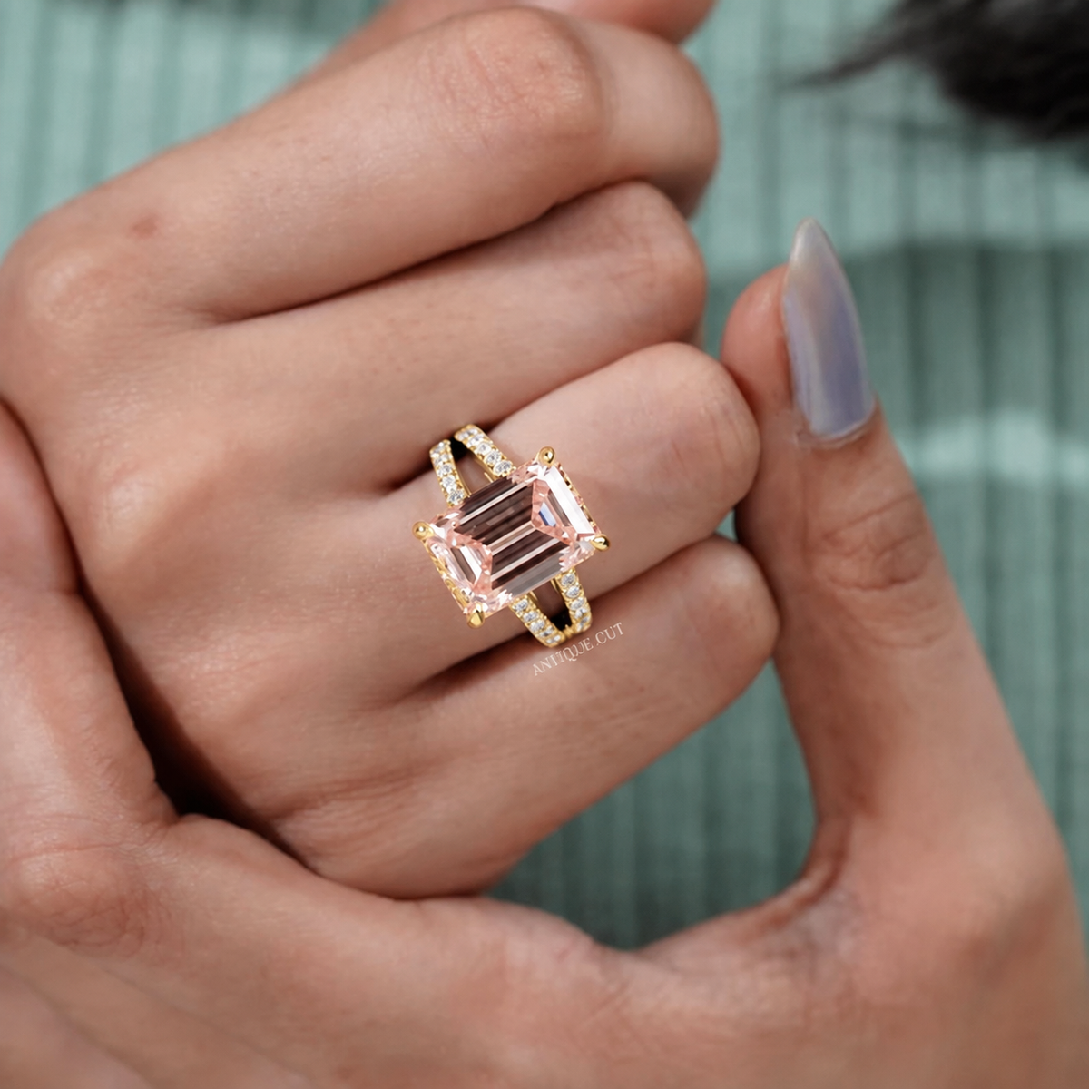 10.0 Carat Lab Grown Diamond Emerald Cut Split Shank Engagement Ring