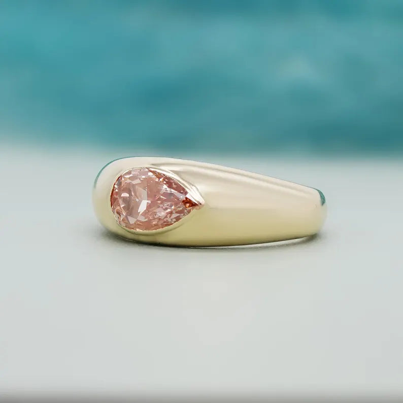Pear Fancy Pink 0.87ct Lab Grown Diamond Bezel Set Engagement Ring, VVS-VS Clarity - IGI Certified