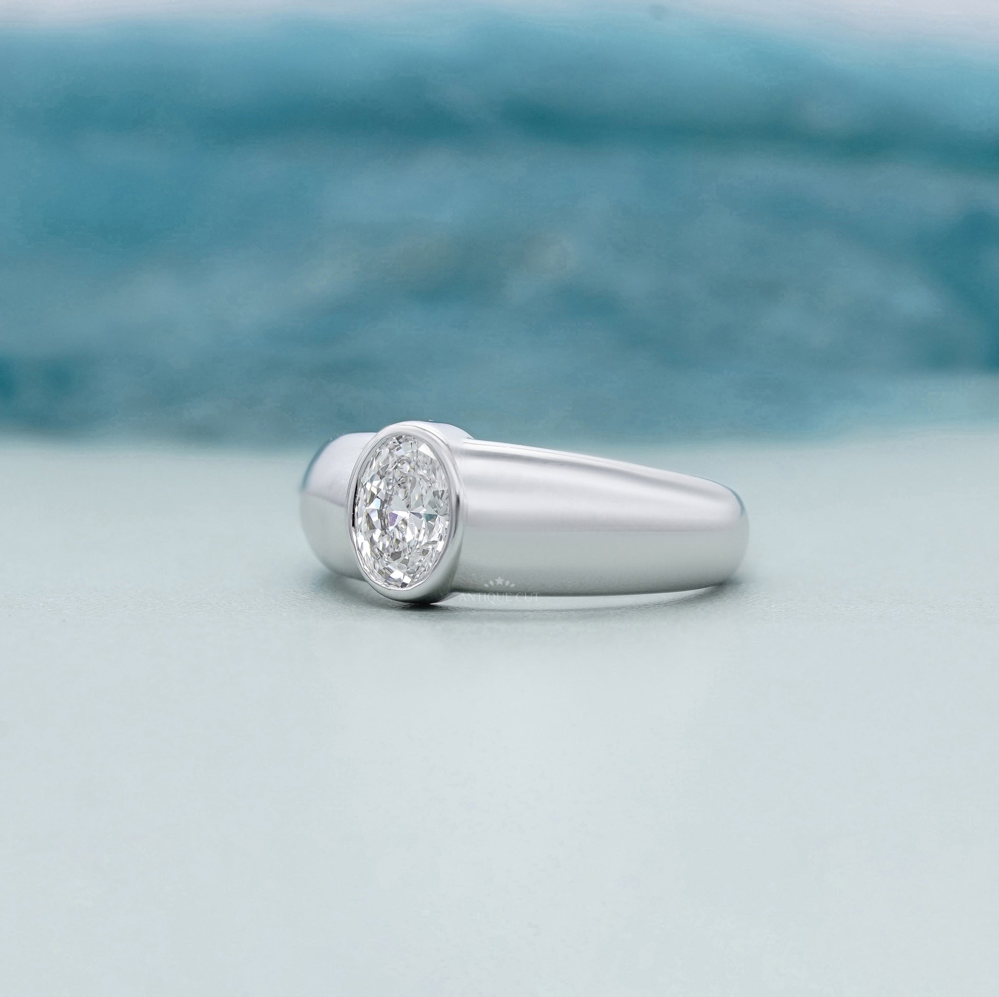 Oval 1.00ct Lab Grown Diamond Bezel Set Engagement Ring | White Gold | Modern Solitaire