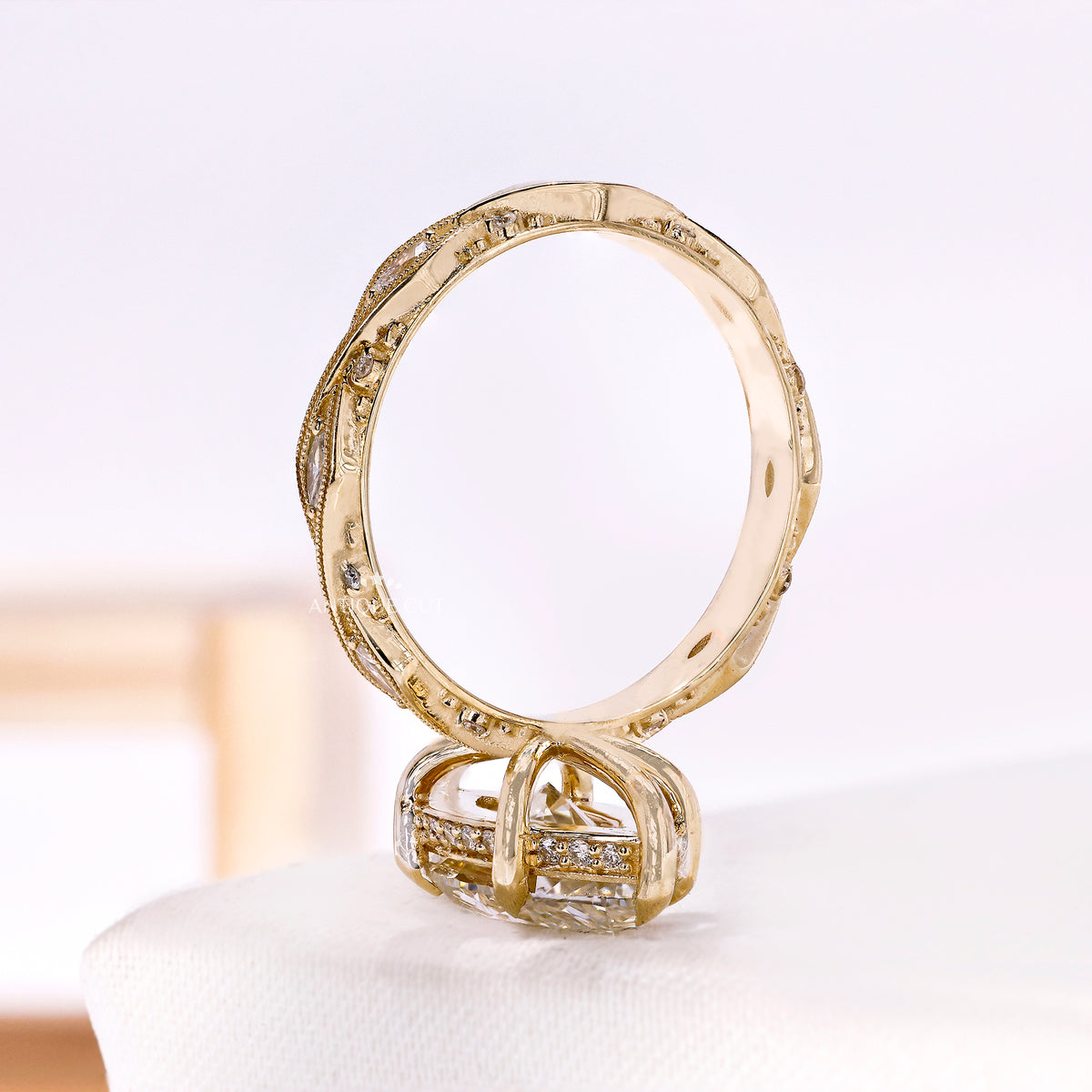 3.00 Carat Oval Cut Lab Grown Diamond Engagement Ring With Nature Inspired Leaf Vine Band