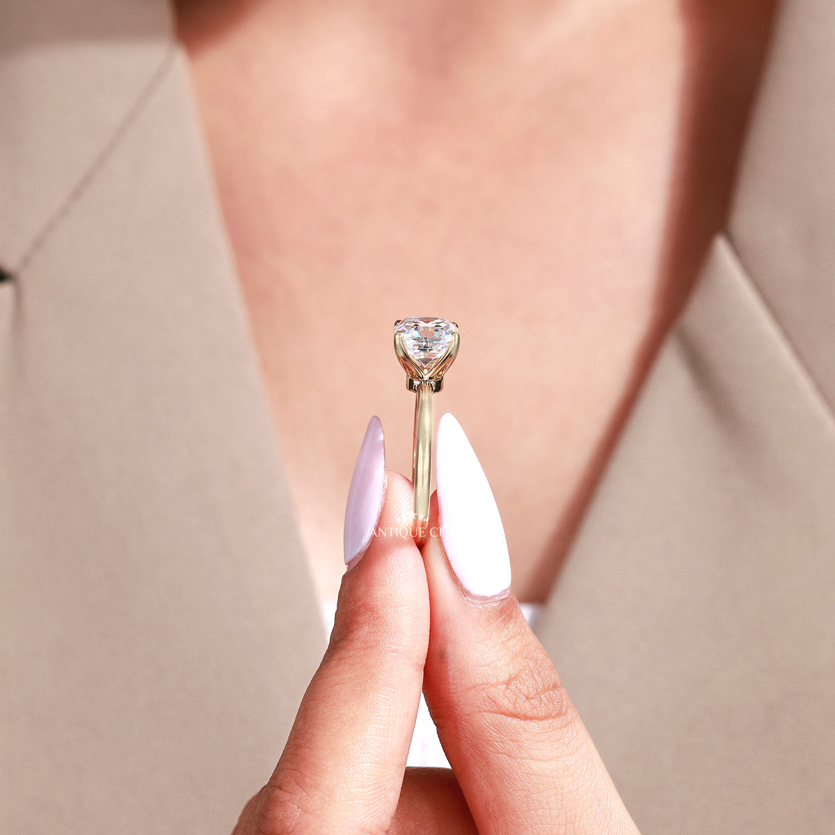 3.00 Carat Asscher Cut Diamond Solitaire Engagement Ring With Tulip setting, IGI Certified