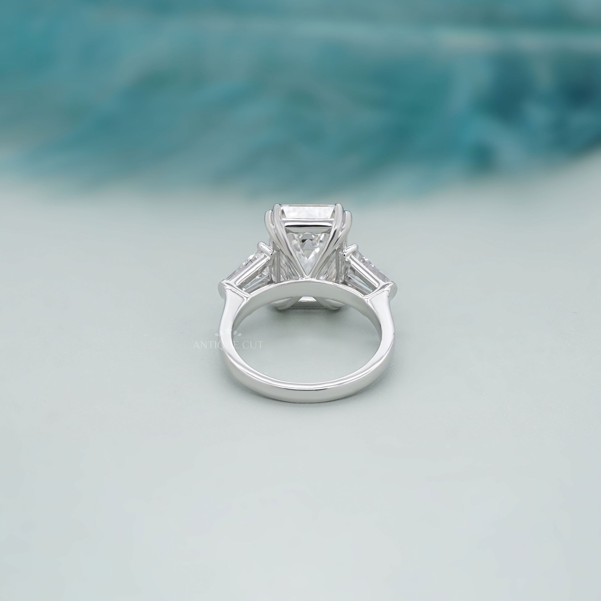 Emerald 6.60tcw Lab Grown Diamond Three Stone Engagement Ring | IGI Certified | White Gold
