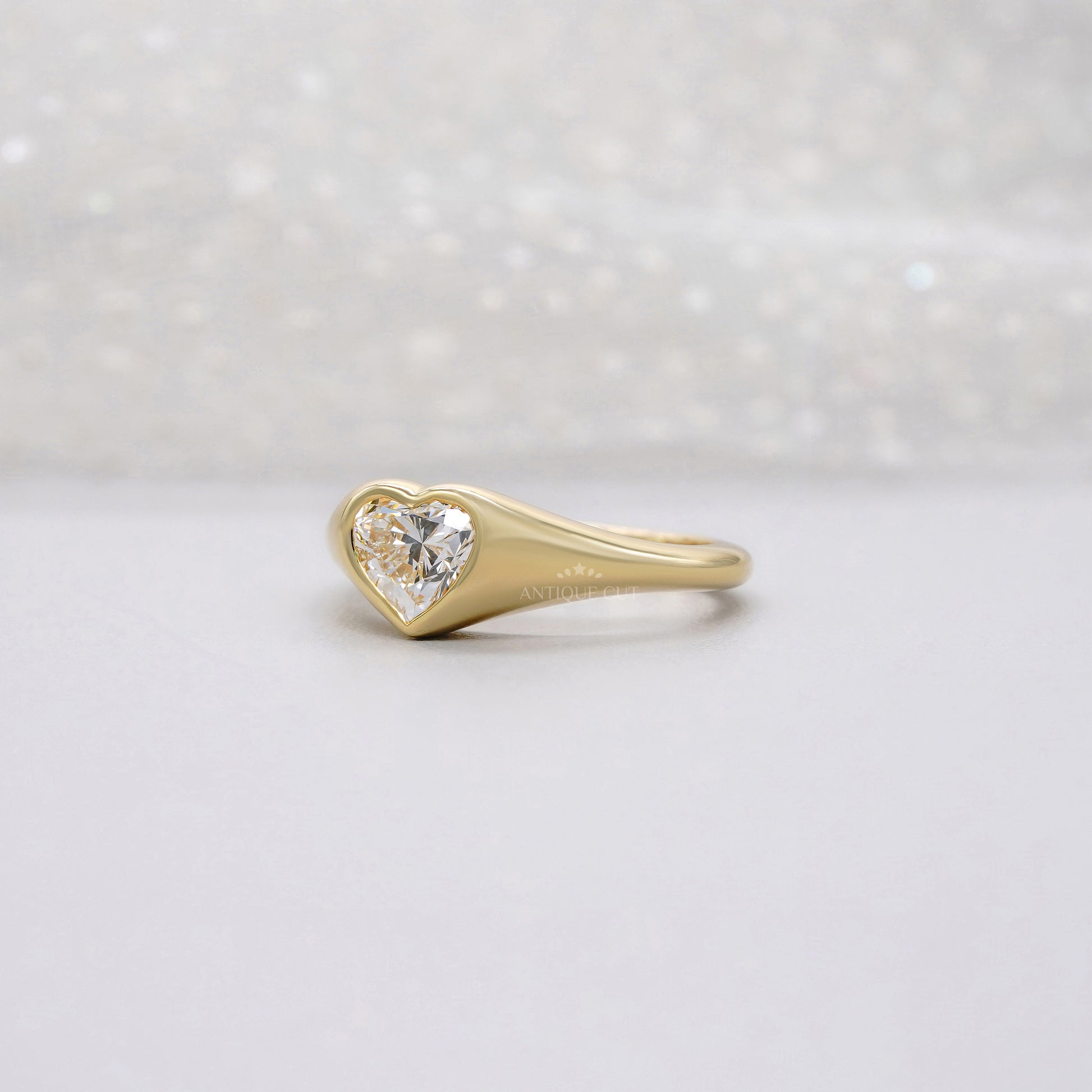 Heart 1.00ct Lab Diamond Bezel Ring | Solid Yellow Gold | Modern Love IGI Certified
