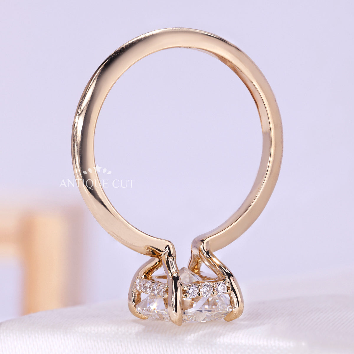 Antiquecut elongated cushion diamond engagement ring