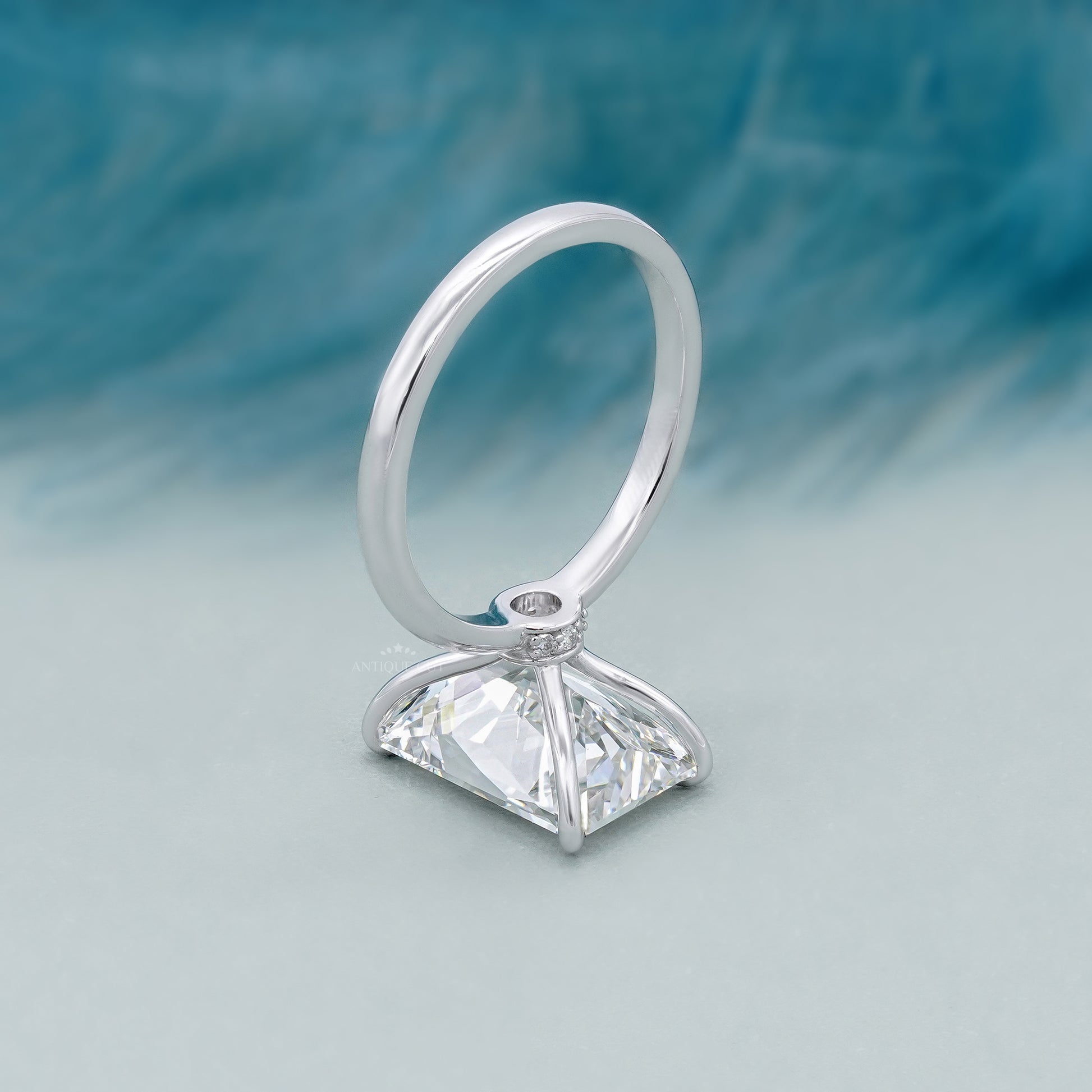 Radiant 5.10ct Lab Grown Diamond Solitaire Hidden Halo Solitaire Engagement Ring | IGI Certified