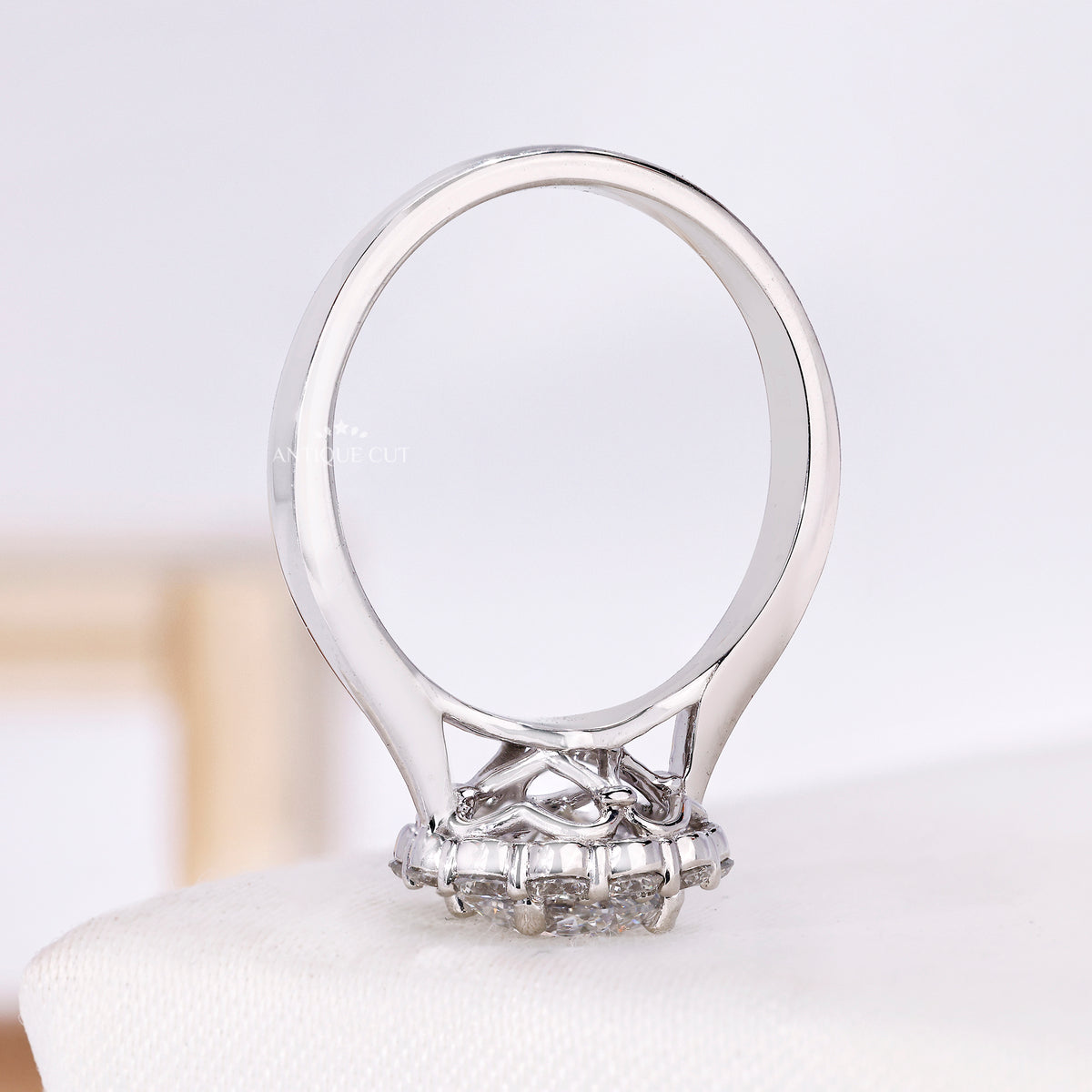 1.00 Carat Round Diamond Solitaire Engagement Ring with Floral Halo Design