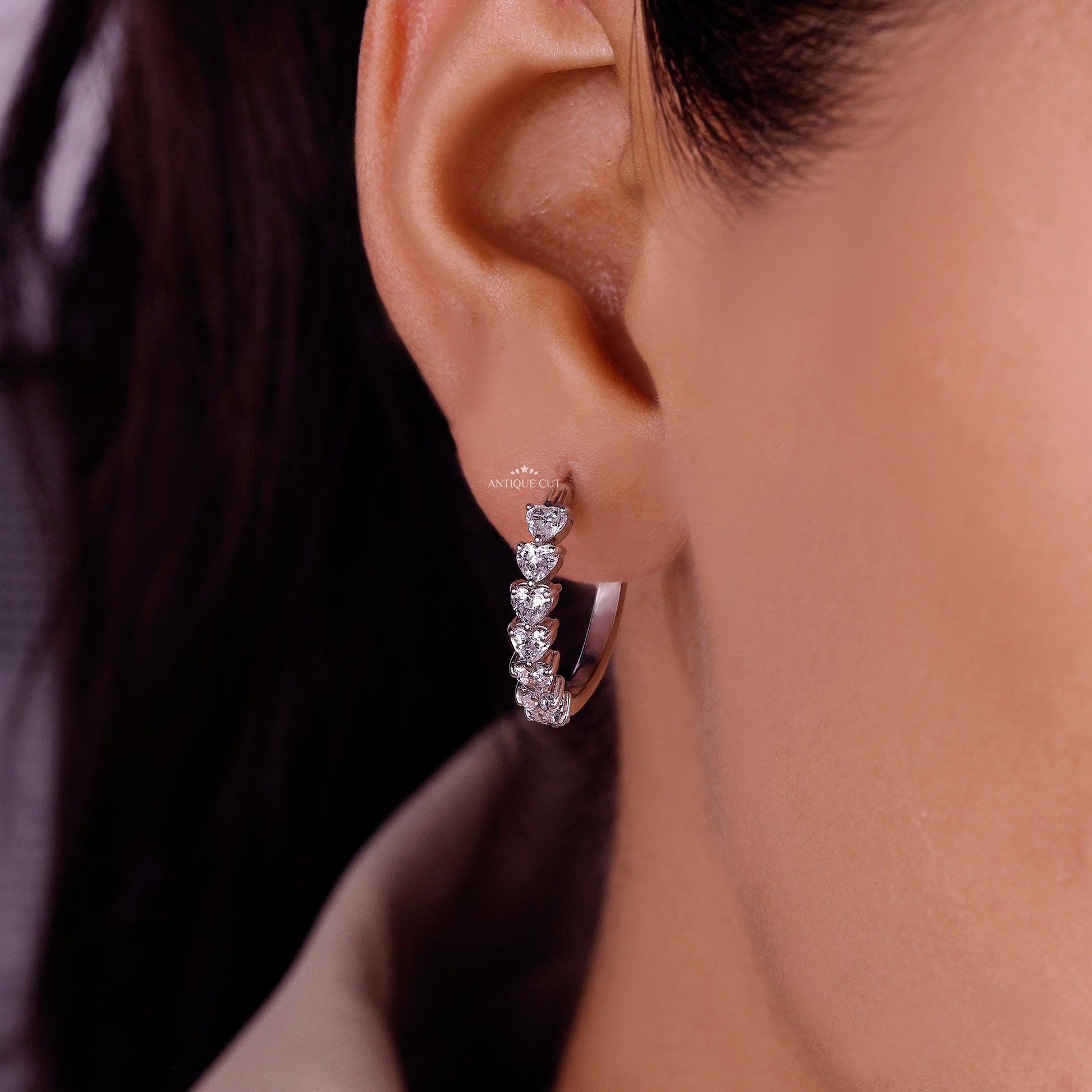 Heart Hoop Earrings with lab grown diamonds