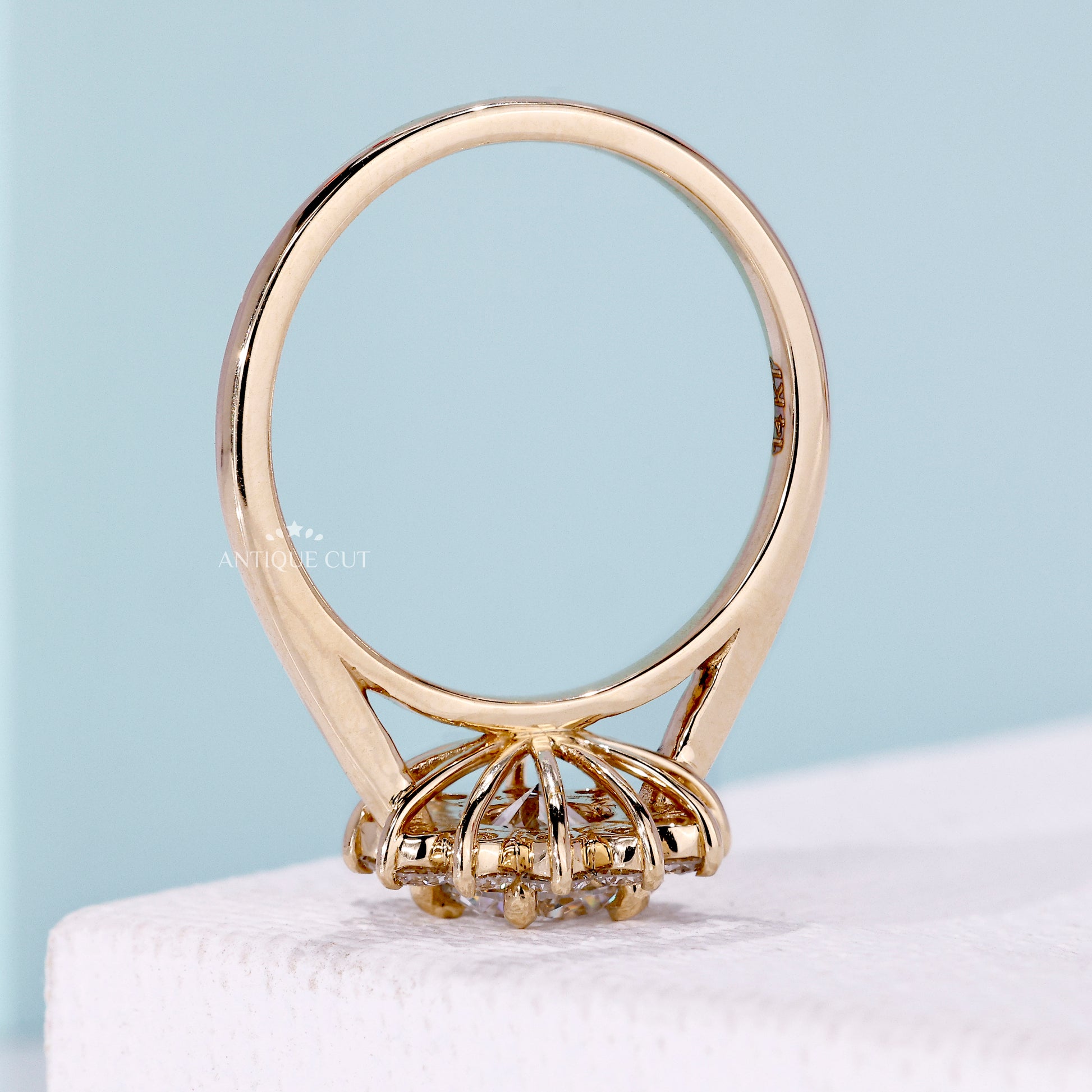 Yellow gold floral halo bridal ring design