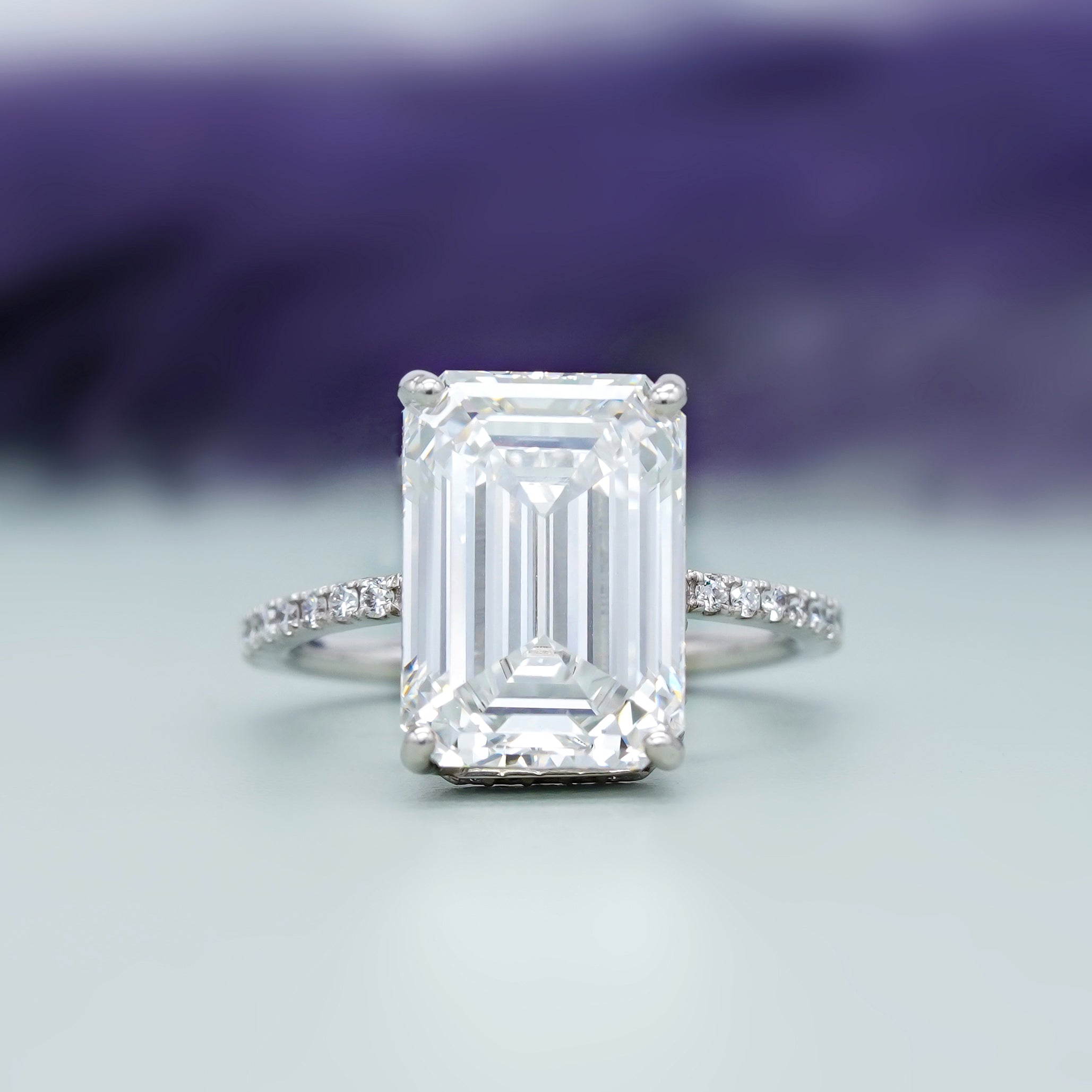Emerald 6.40tcw Lab Grown Diamond Hidden Halo Pave Engagement Ring, D-E-F Color, VVS-VS Clarity