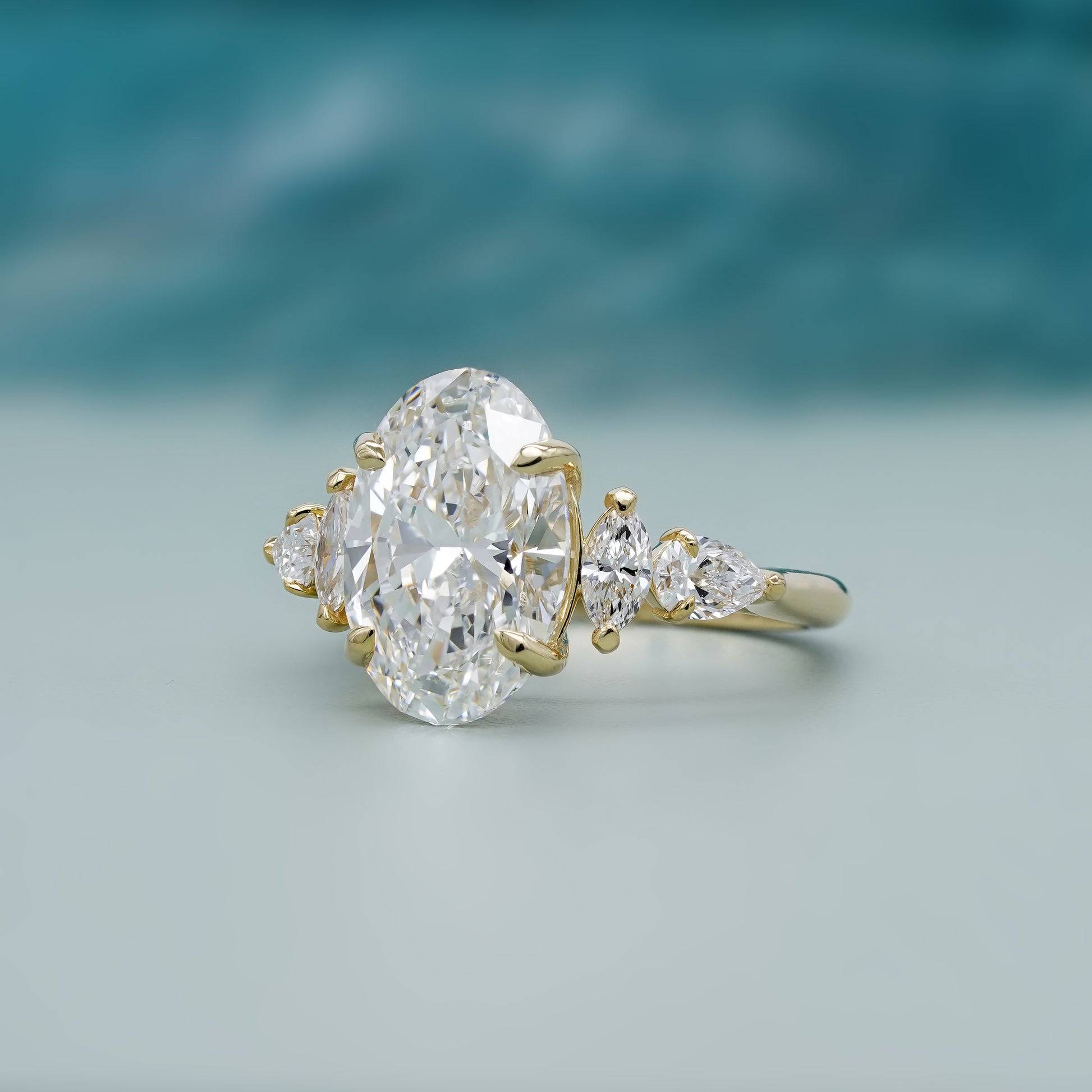 4.20tcw Oval Lab Grown Diamond Ring | Cathedral Side Stone Engagement Ring | IGI Certified | D-E-F Color | VVS-VS