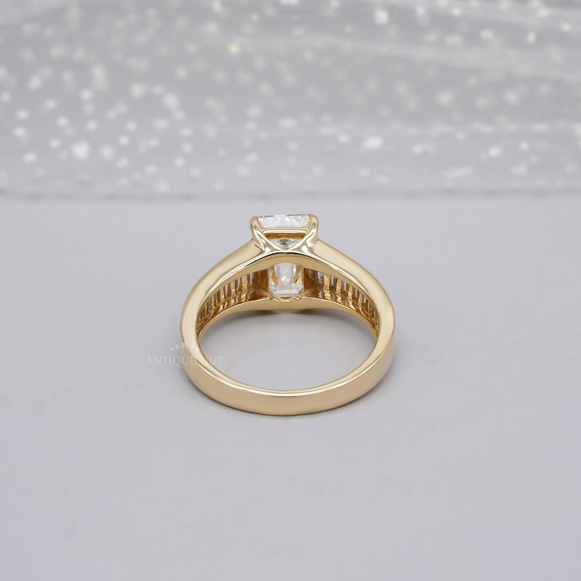 Emerald 3.20tcw Lab Diamond Engagement Ring | 2.5ct Center | Baguette Band | IGI Certified