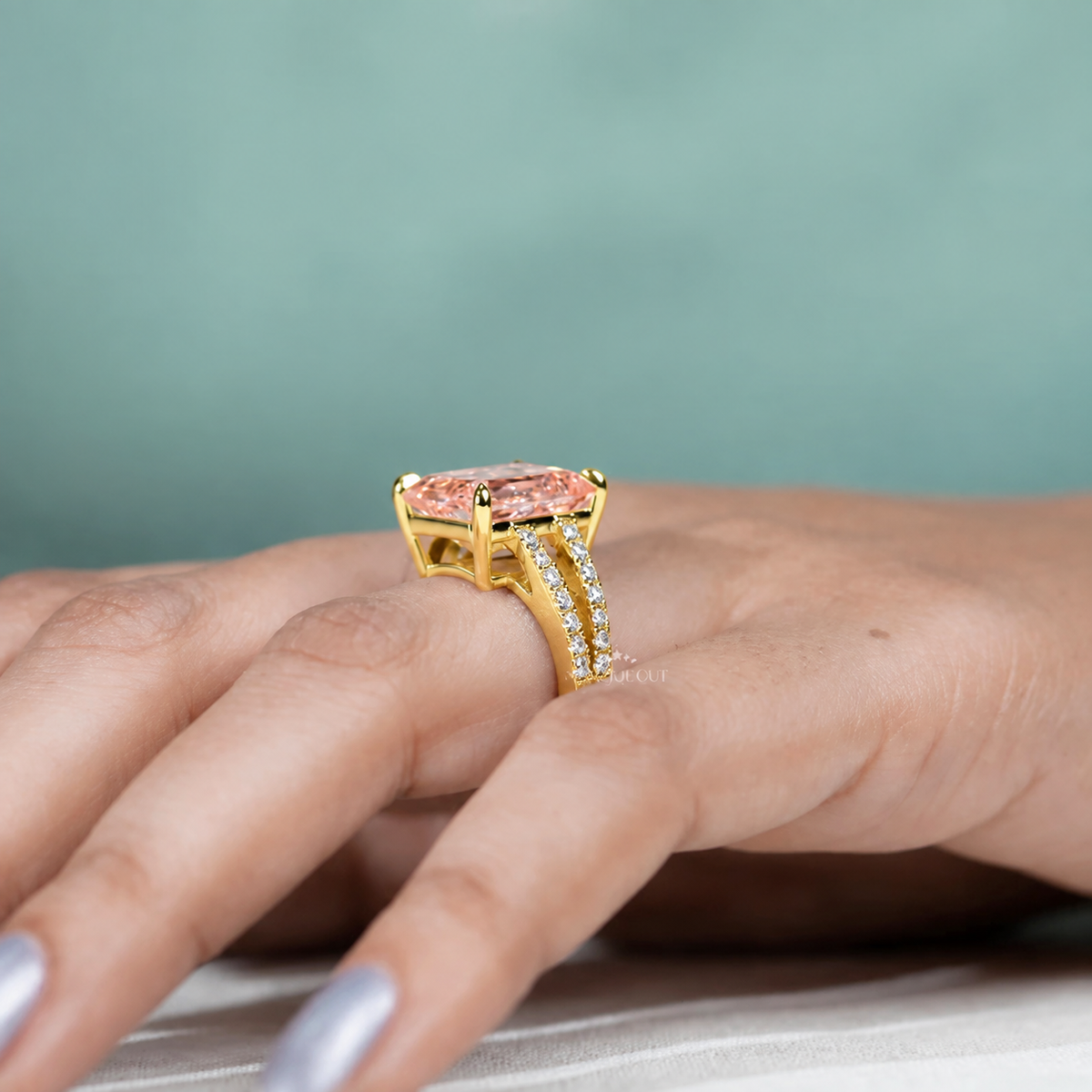 10.0 Carat Lab Grown Diamond Emerald Cut Split Shank Engagement Ring