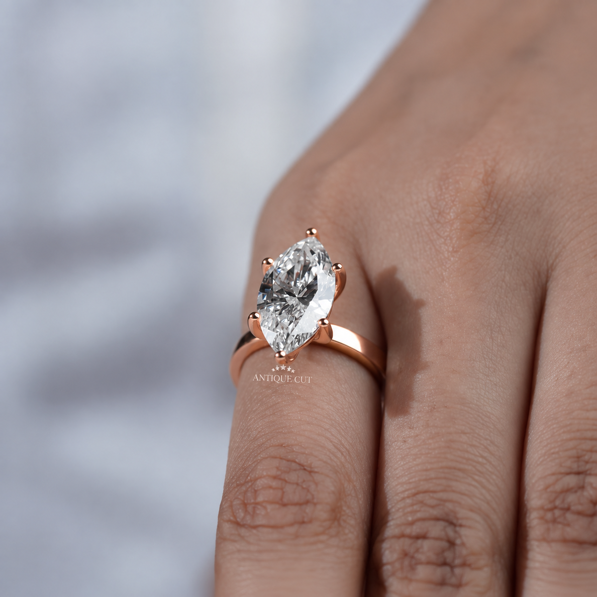 6.0 Carat Lab Grown Marquise Cut Solitaire Engagement Ring in White Gold